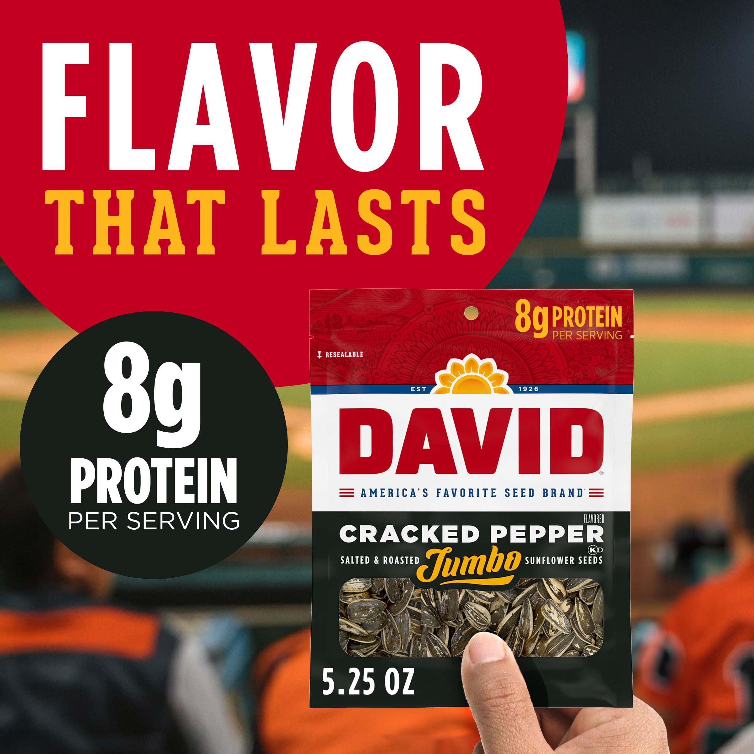 DAVID Jumbo Cracked Pepper seeds nutrition panel for quick reference