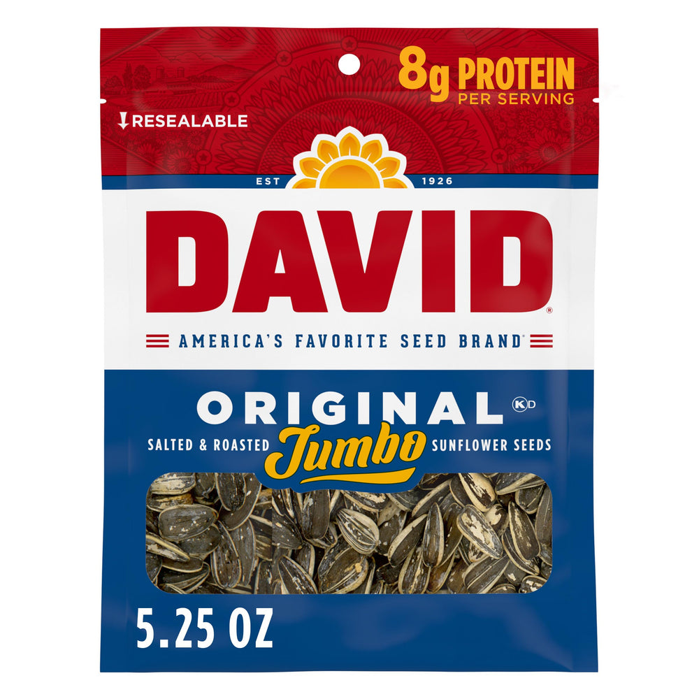 DAVID Jumbo Sunflower Seeds Original Flavor bag for on-the-go snacking