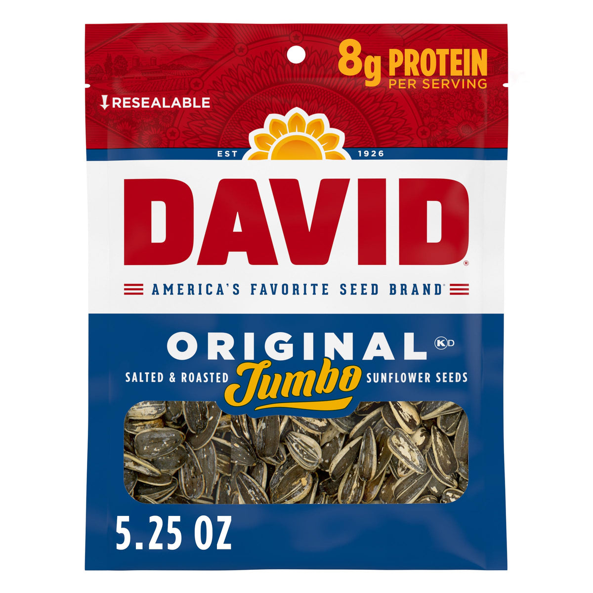 DAVID Original Sunflower Seeds in twelve-pack bags for group or solo snacking.