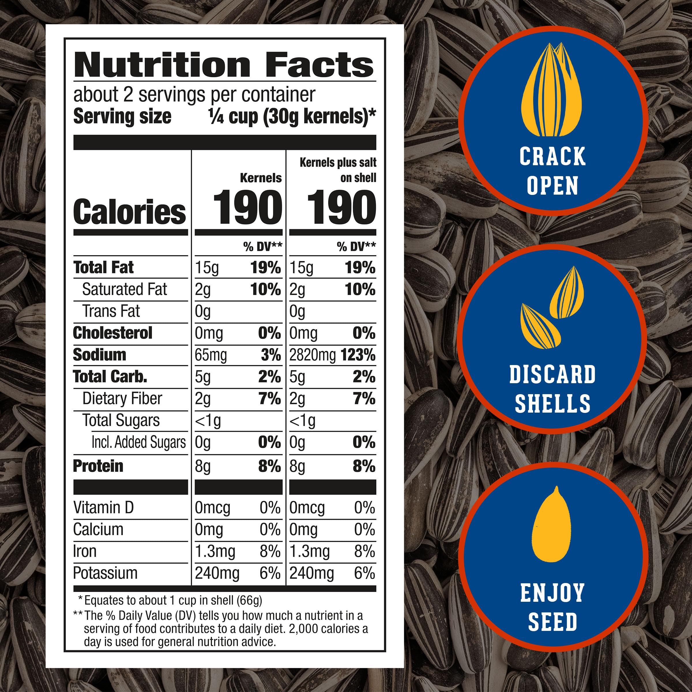 Roasted and salted DAVID Original Sunflower Seeds for crunch and flavor.