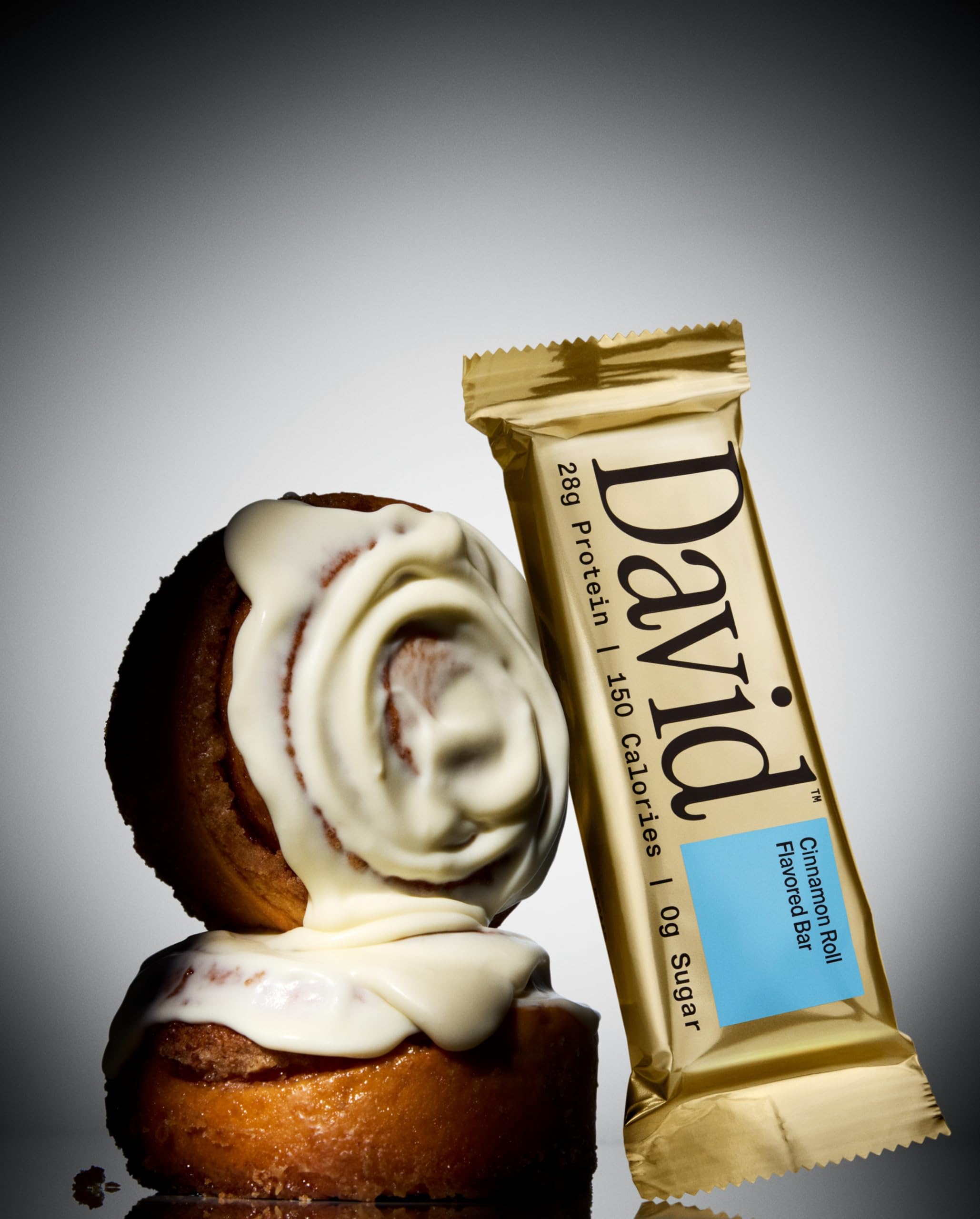 David Protein Bar Cinnamon Roll snack ready for lunchbox or on-the-go.