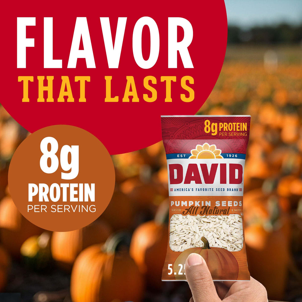 DAVID pumpkin seeds in a bowl show a crunchy texture and savory aroma.