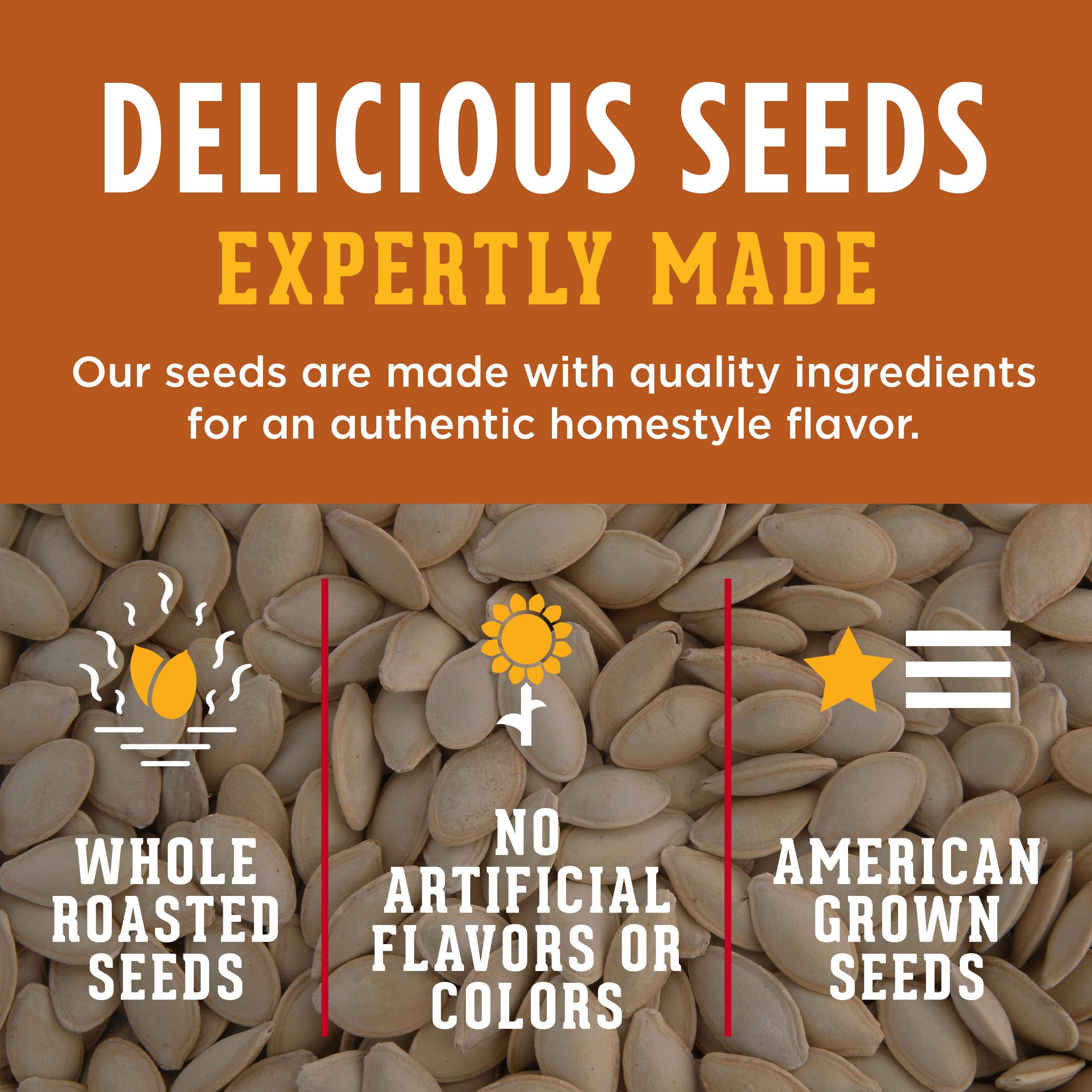 DAVID pumpkin seeds provide iron and zinc per serving.