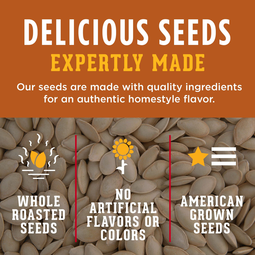DAVID pumpkin seeds provide iron and zinc per serving.