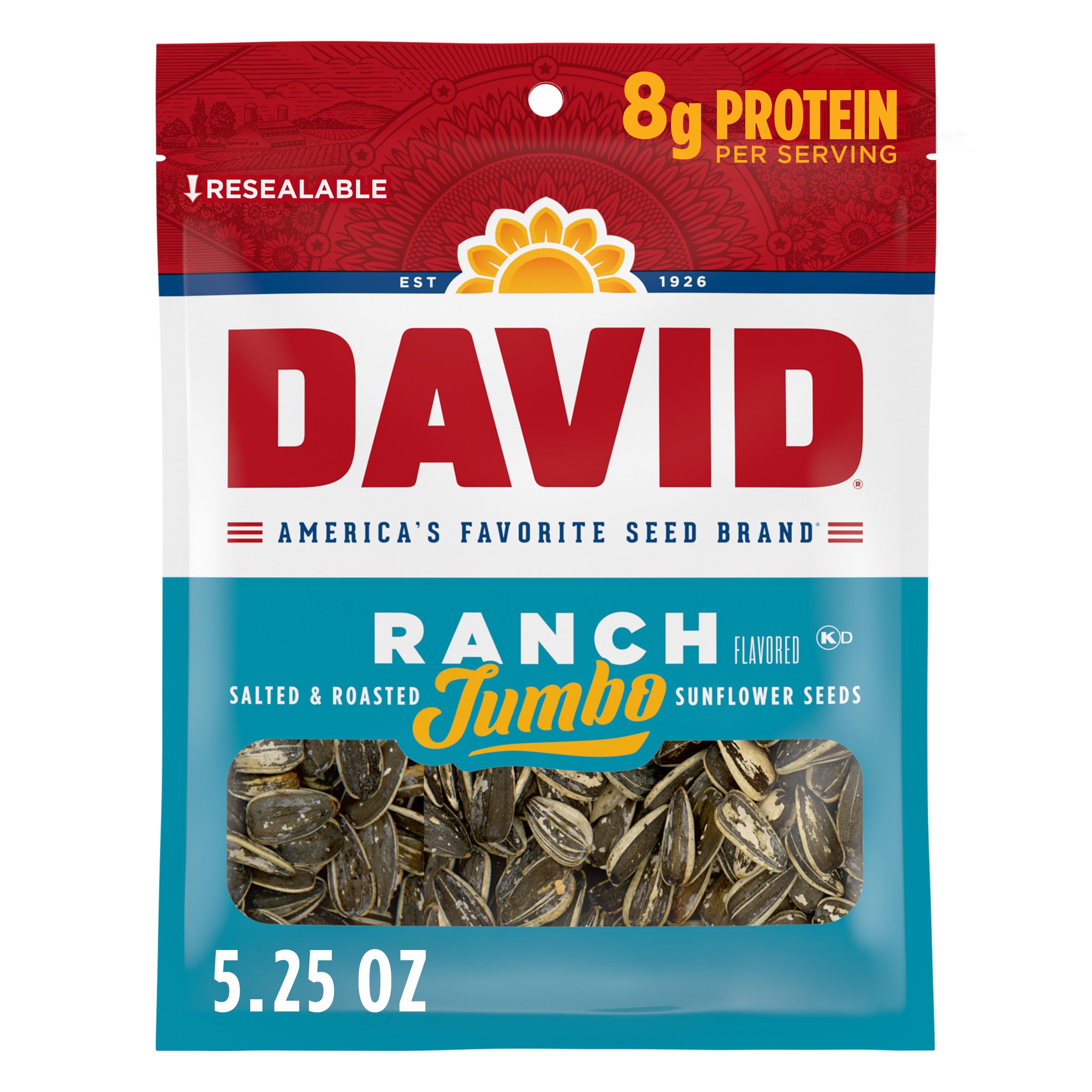 DAVID Ranch Jumbo Seeds bag front for convenient on-the-go snacking