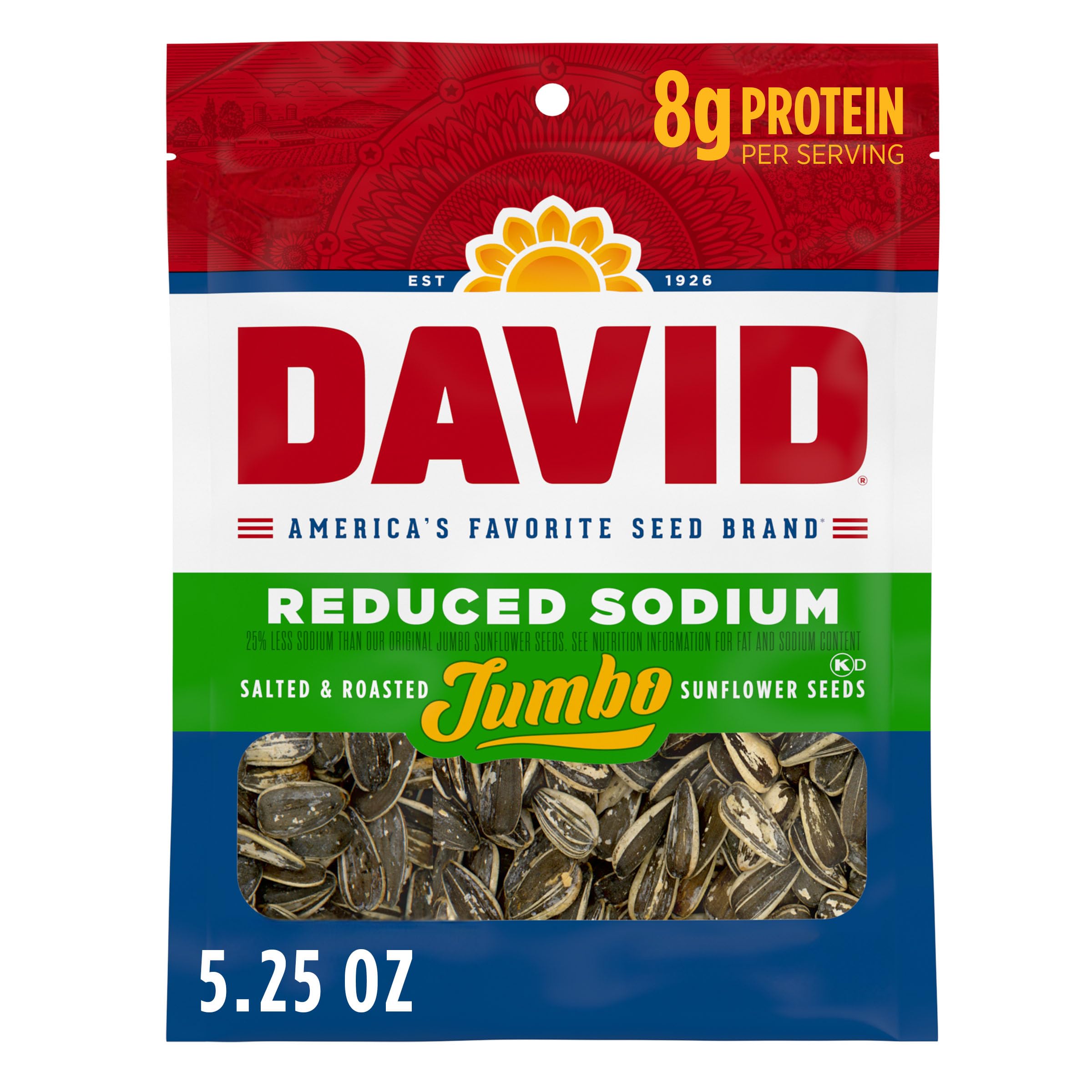 DAVID reduced-sodium jumbo seeds in bag for on the go snacking