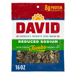 DAVID Reduced Sodium Sunflower Seeds in 16 oz bag, ready to snack