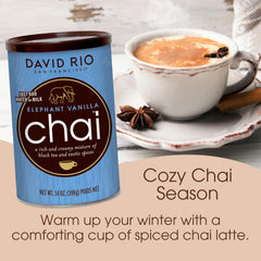 David Rio Elephant Vanilla Chai organic ingredients emphasis on non-GMO and clean blend