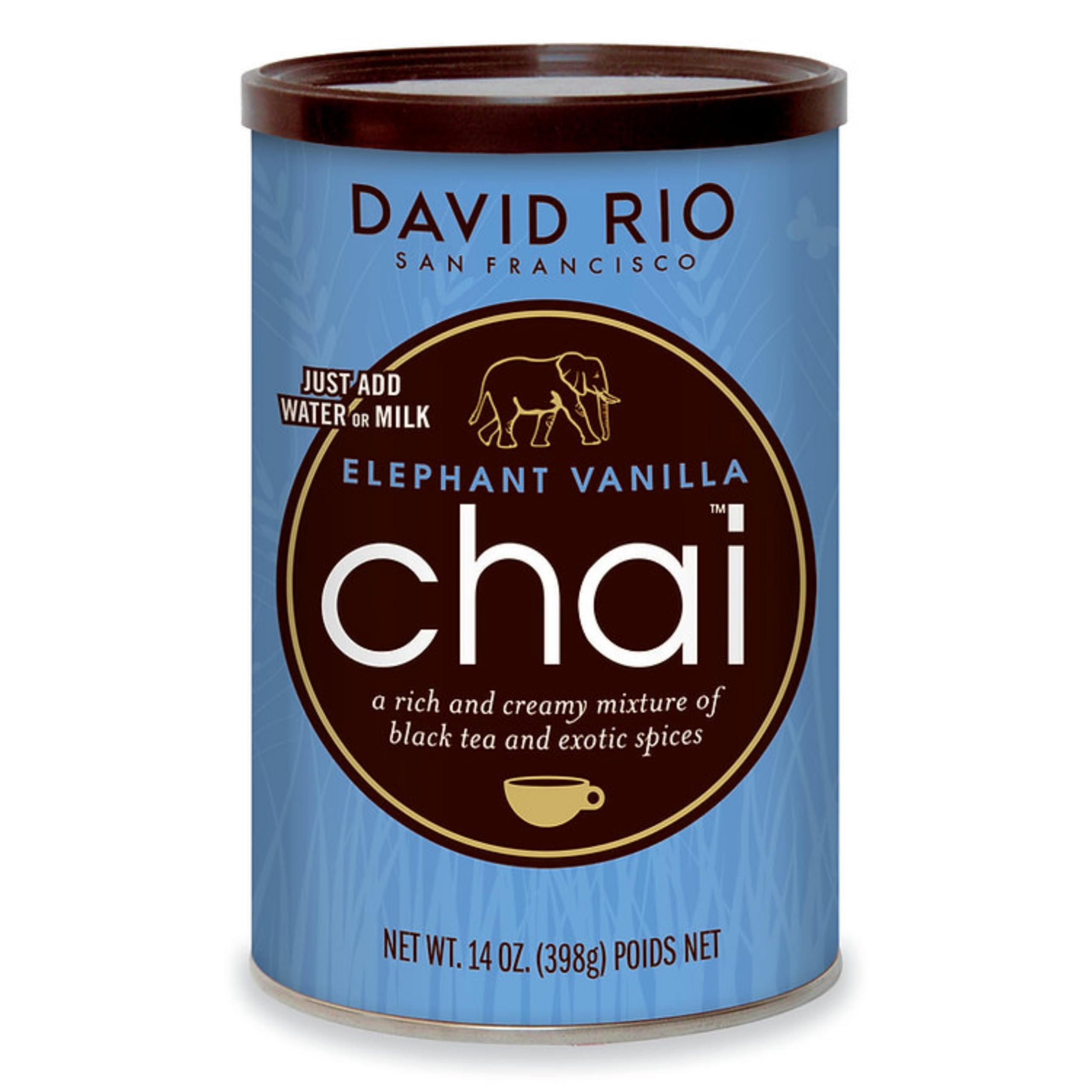 David Rio Elephant Vanilla Chai latte mix bottle with rich flavor profile for cozy mornings
