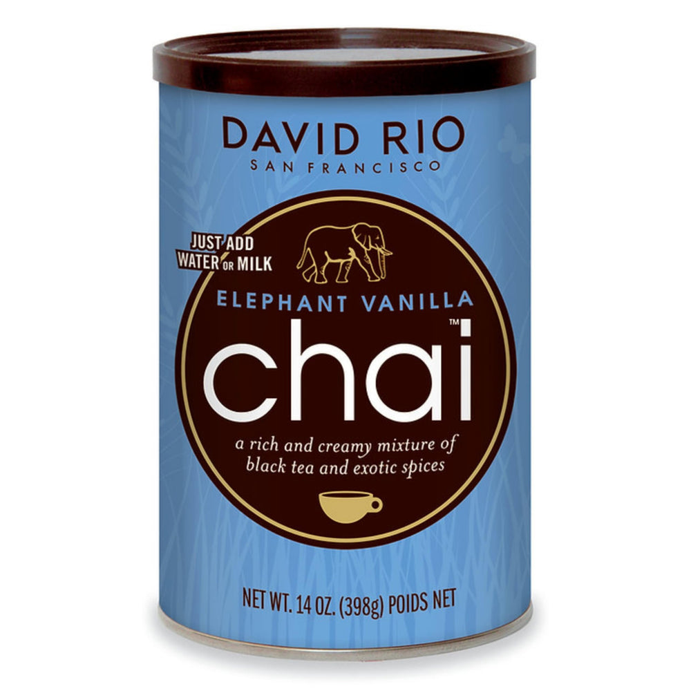 David Rio Elephant Vanilla Chai latte mix bottle with rich flavor profile for cozy mornings