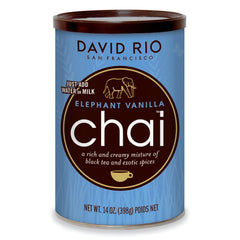 David Rio Elephant Vanilla Chai latte mix bottle with rich flavor profile for cozy mornings