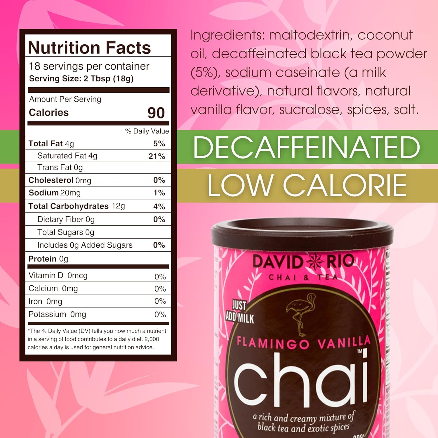 David Rio Flamingo Vanilla Chai hot latte with dairy-free cream