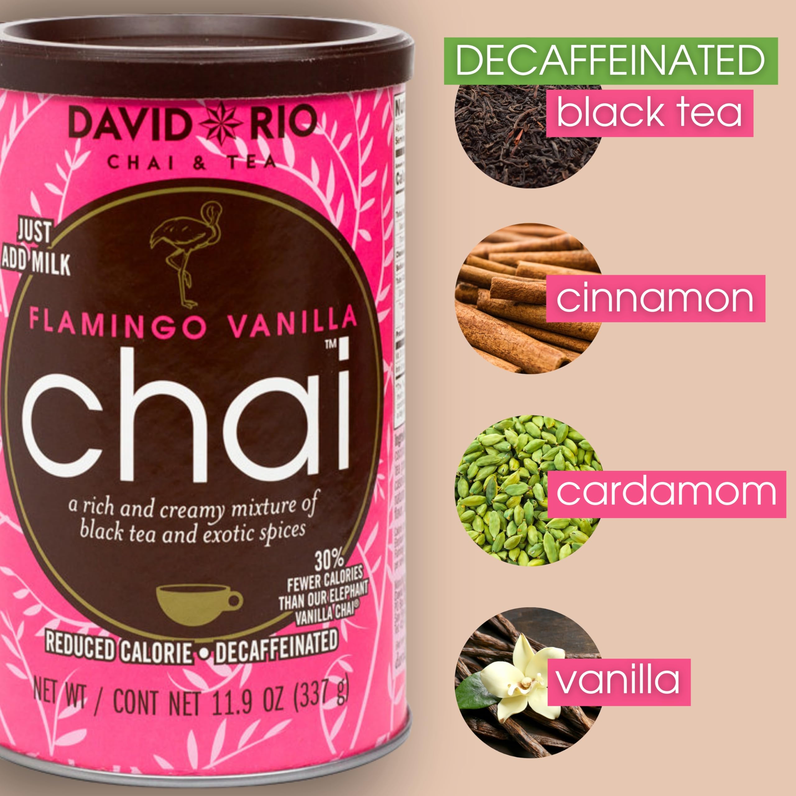 David Rio Flamingo Vanilla Chai Latte cup shows creamy, dairy-free chai experience
