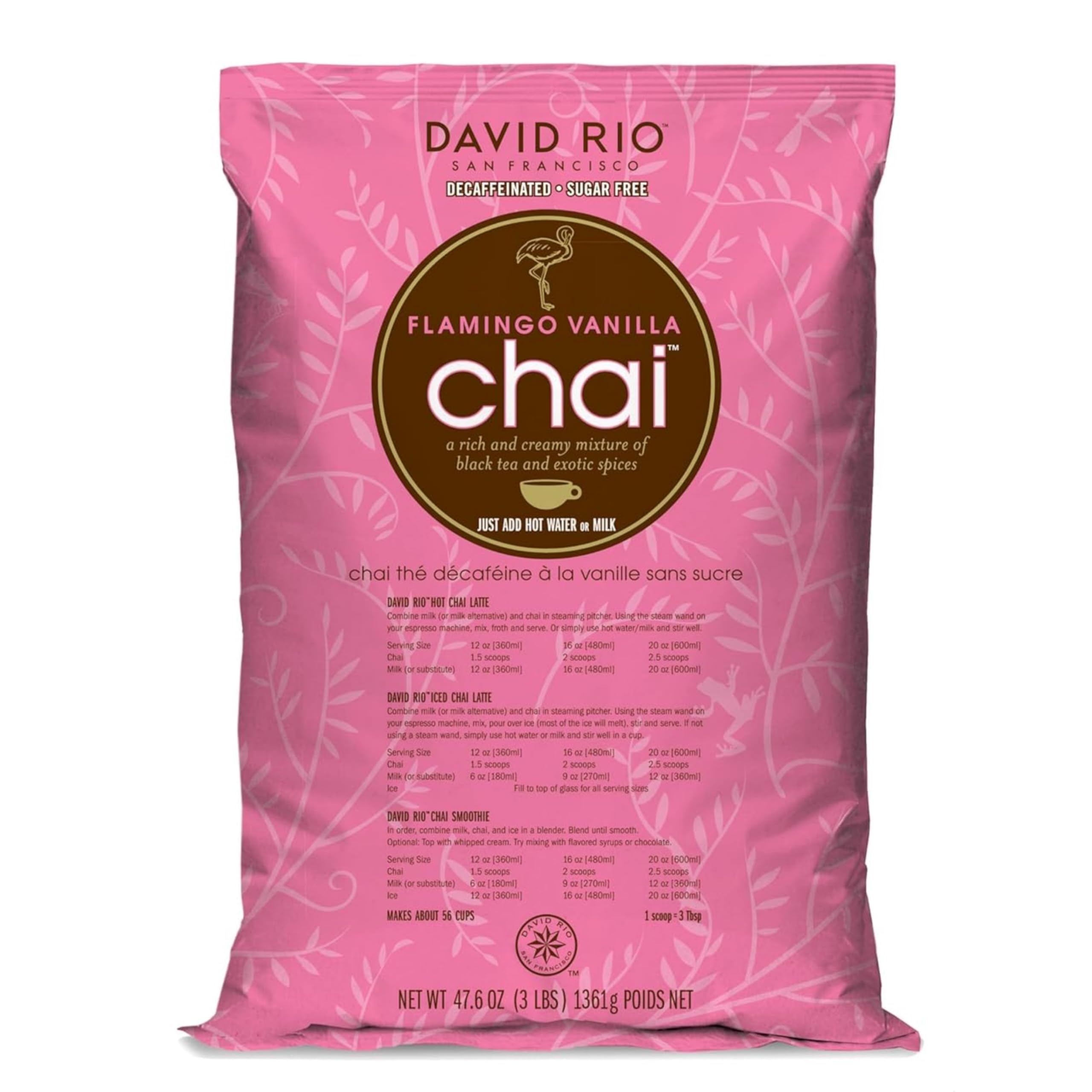 David Rio Flamingo Vanilla Chai Latte packet for quick hot or cold beverages