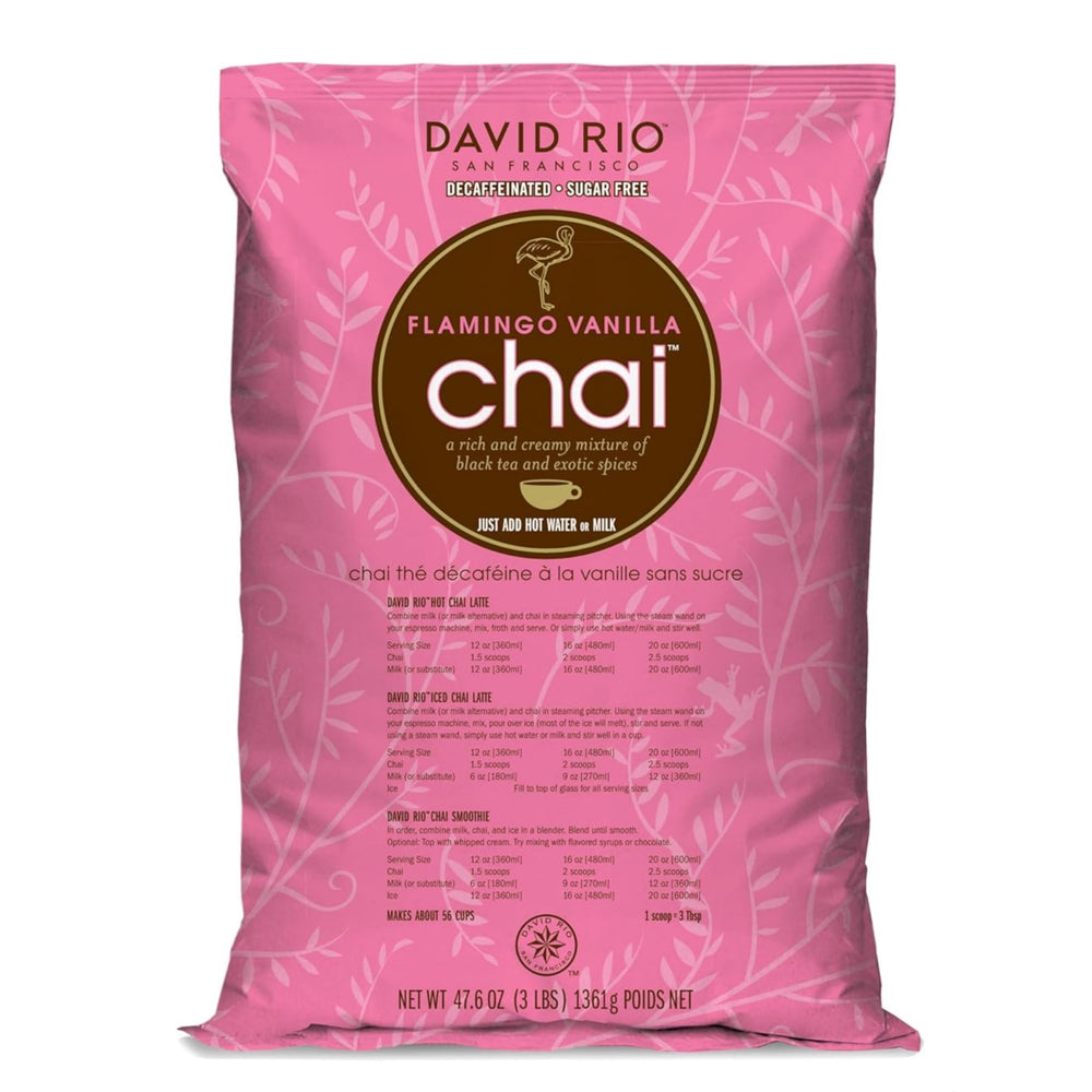 David Rio Flamingo Vanilla Chai Latte packet for quick hot or cold beverages