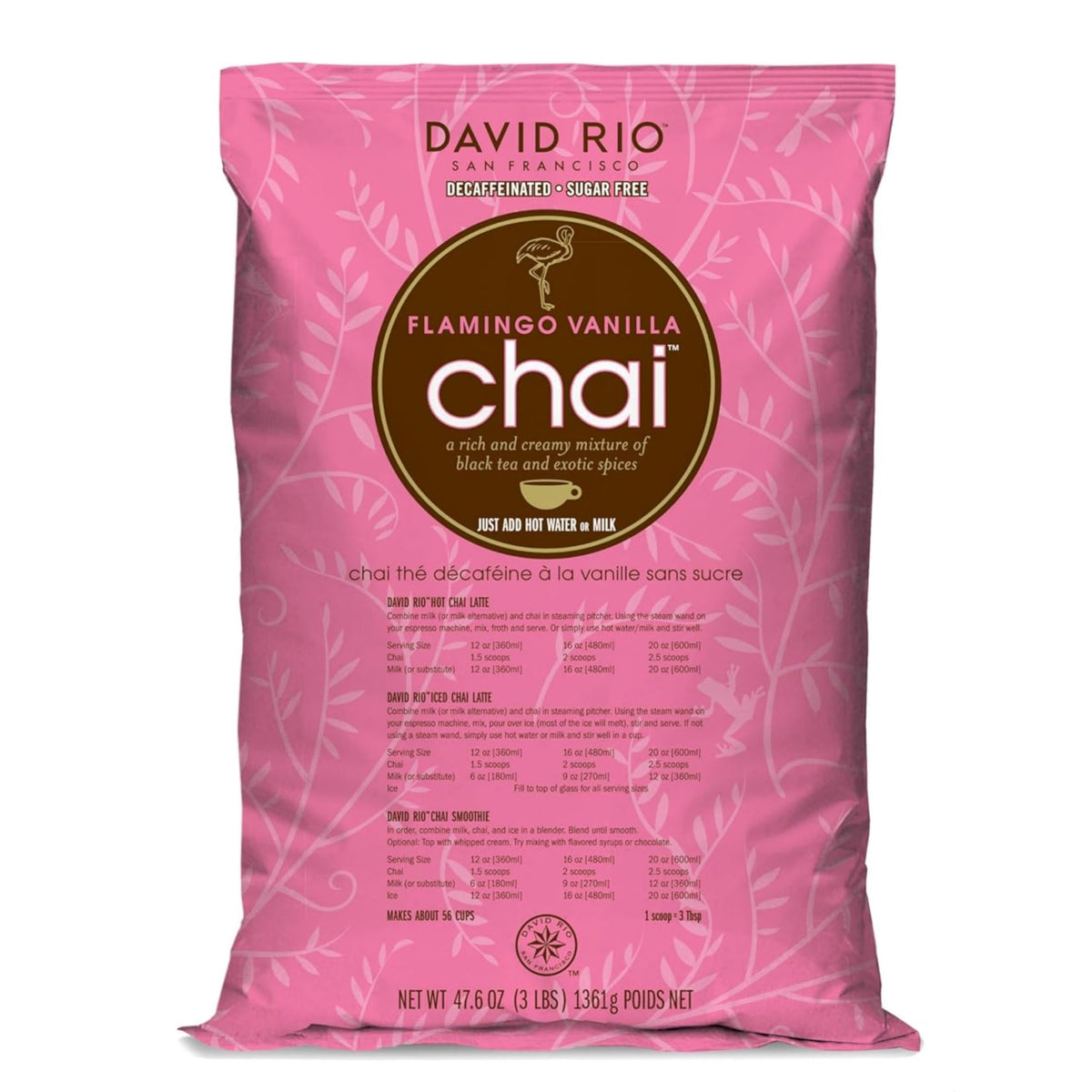 David Rio Flamingo Vanilla Chai Latte packet for quick hot or cold beverages