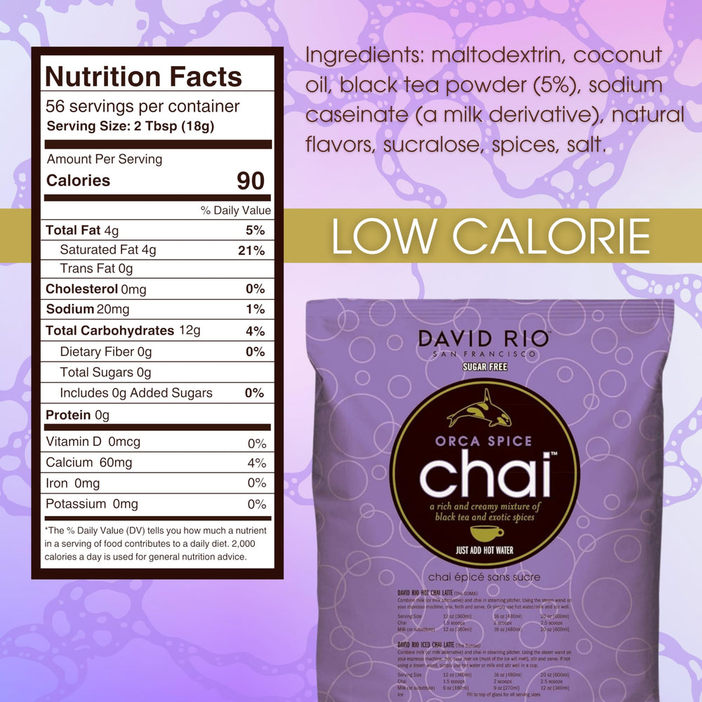 David Rio Orca Spice chai latte mix with dispensing scoop for quick measurements.