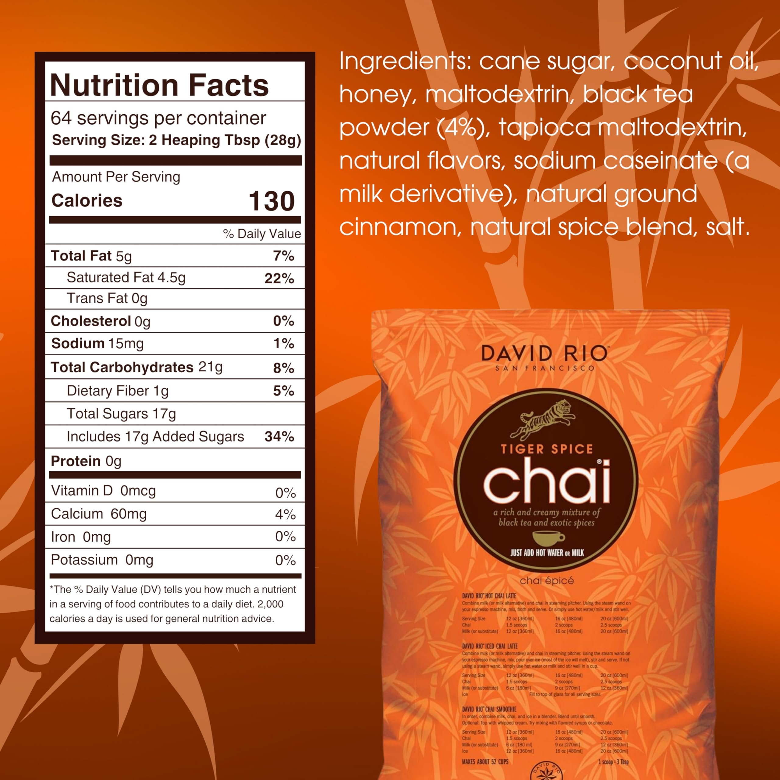 David Rio Tiger Spice Chai blend close-up with cinnamon and cardamom aroma.