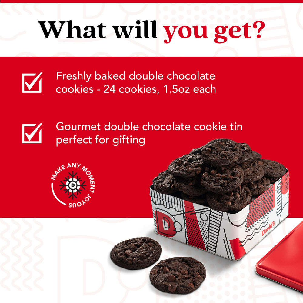 David's Cookies gift tin presentation looks festive for holidays.