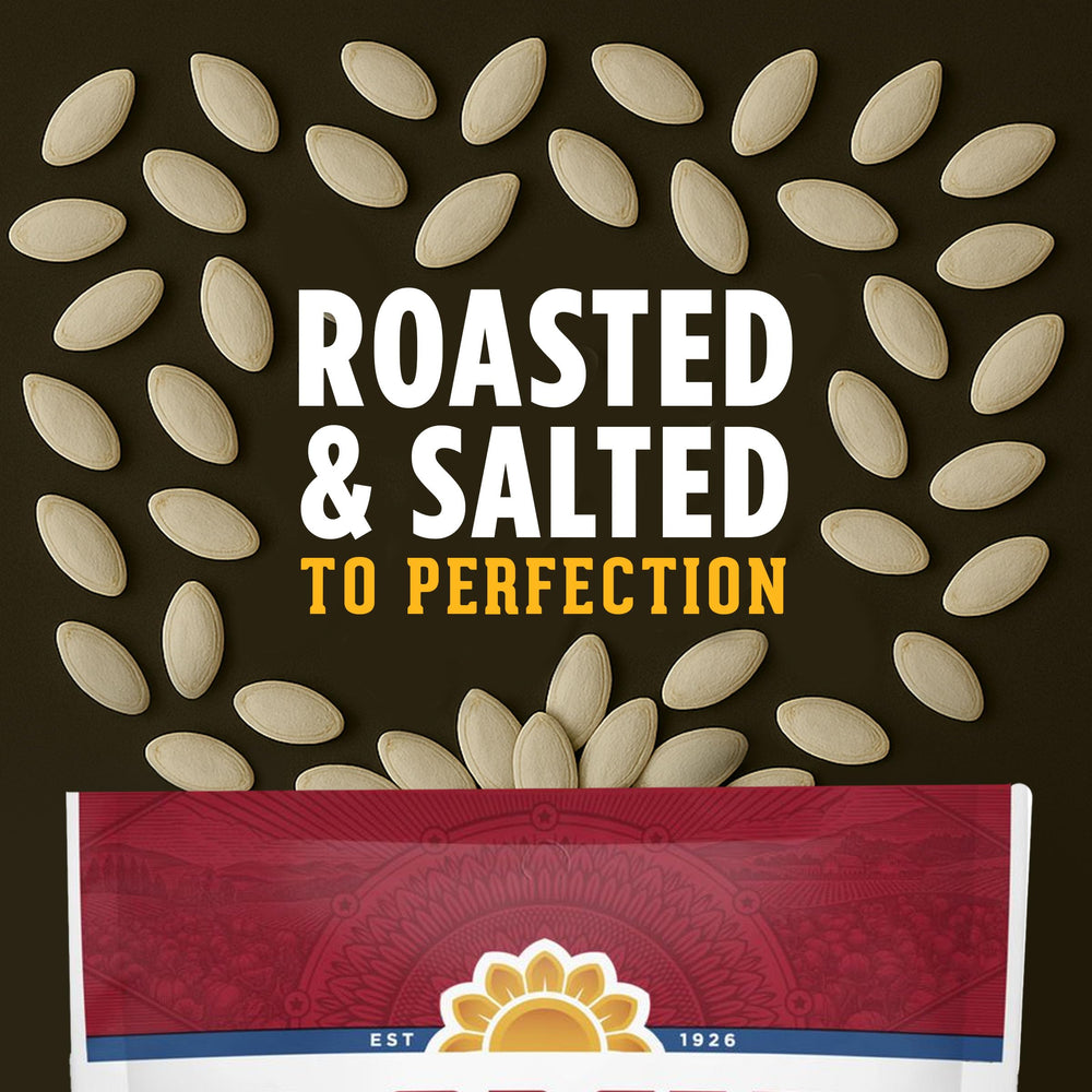 DAVID salted roasted pumpkin seeds, gluten-free and protein rich.