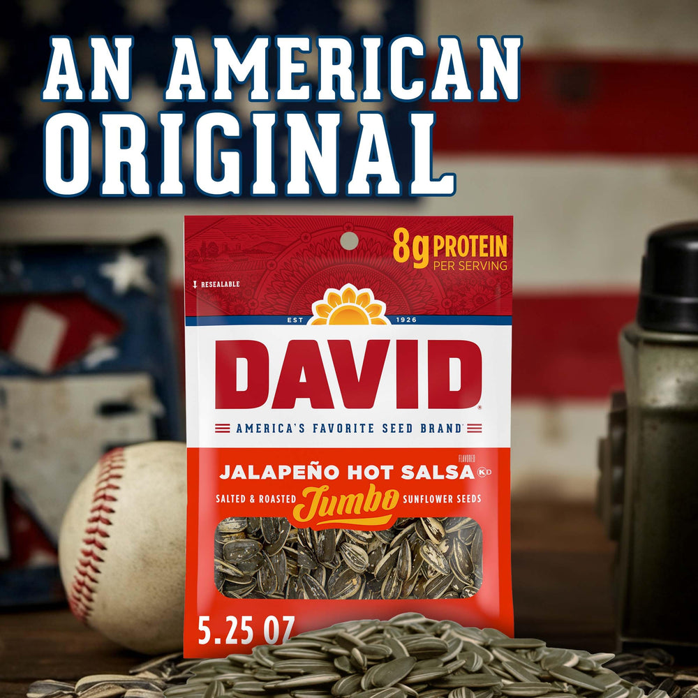 DAVID Seeds Jalapeno Hot Salsa multipack on shelf.