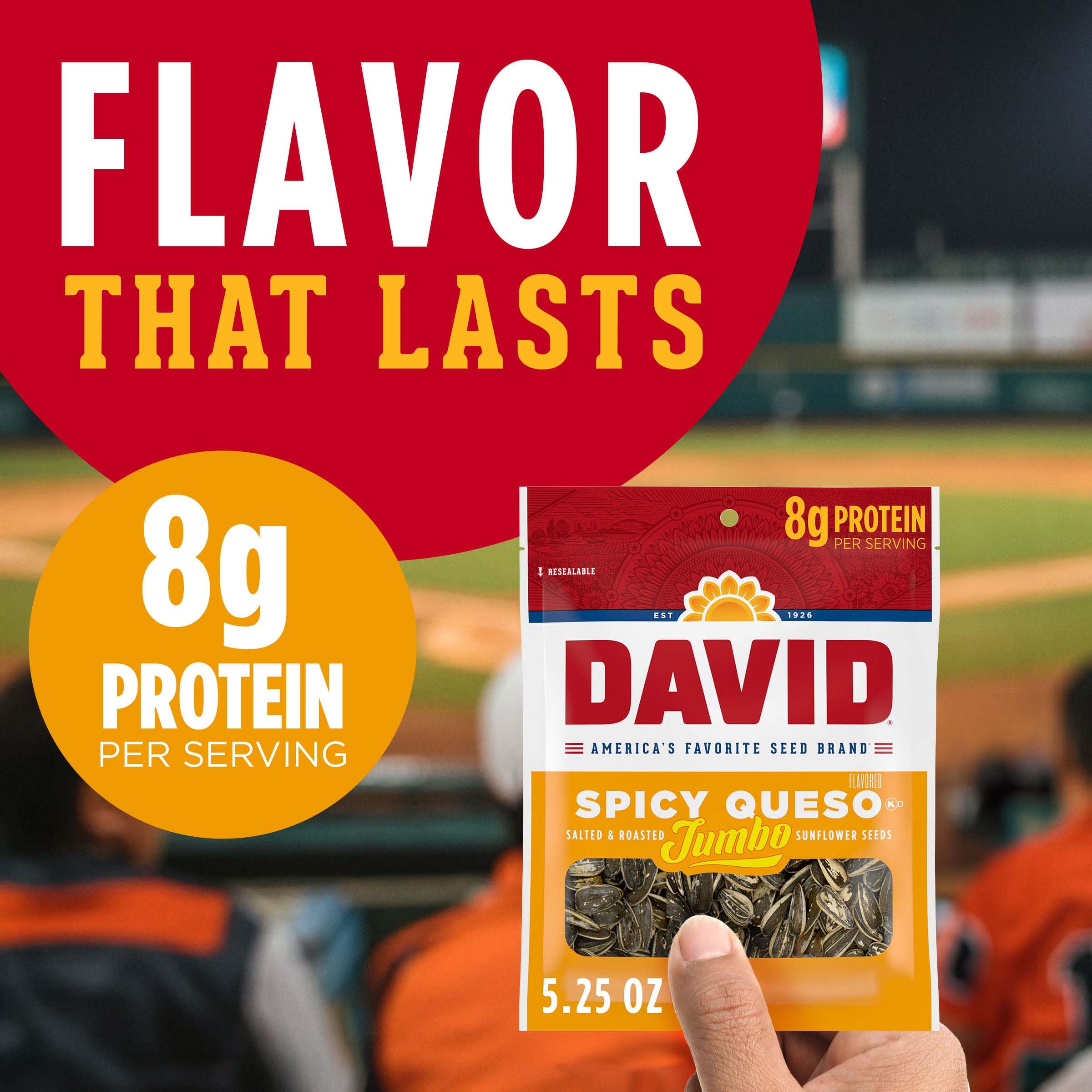 Hand holding DAVID seeds for on-the-go snacking.