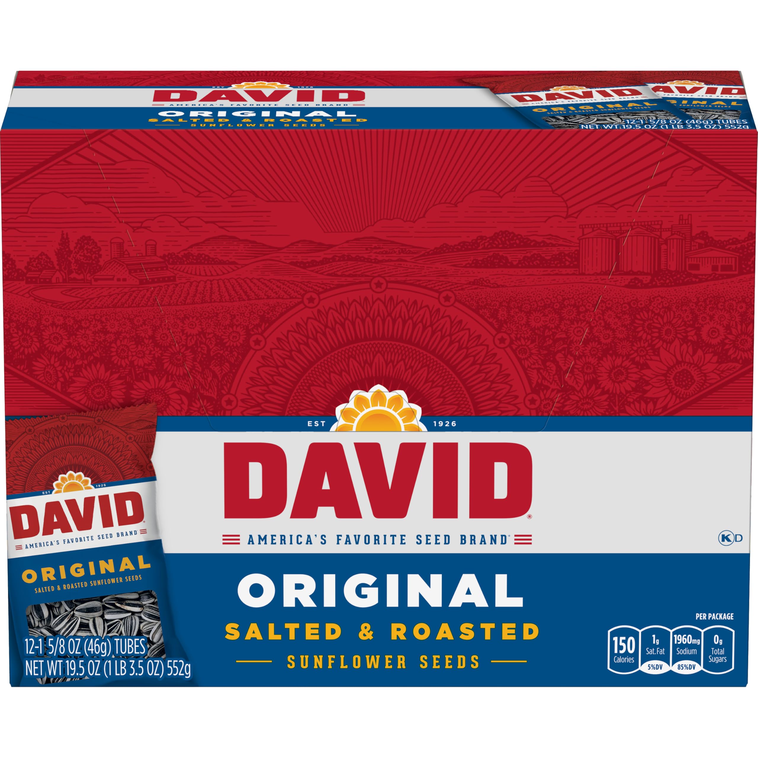 DAVID Original sunflower seeds in a bag front, convenient on-the-go snack for athletes.