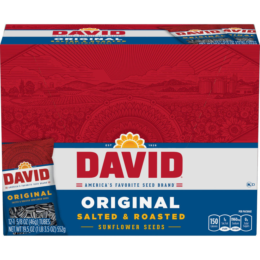 DAVID Original sunflower seeds in a bag front, convenient on-the-go snack for athletes.