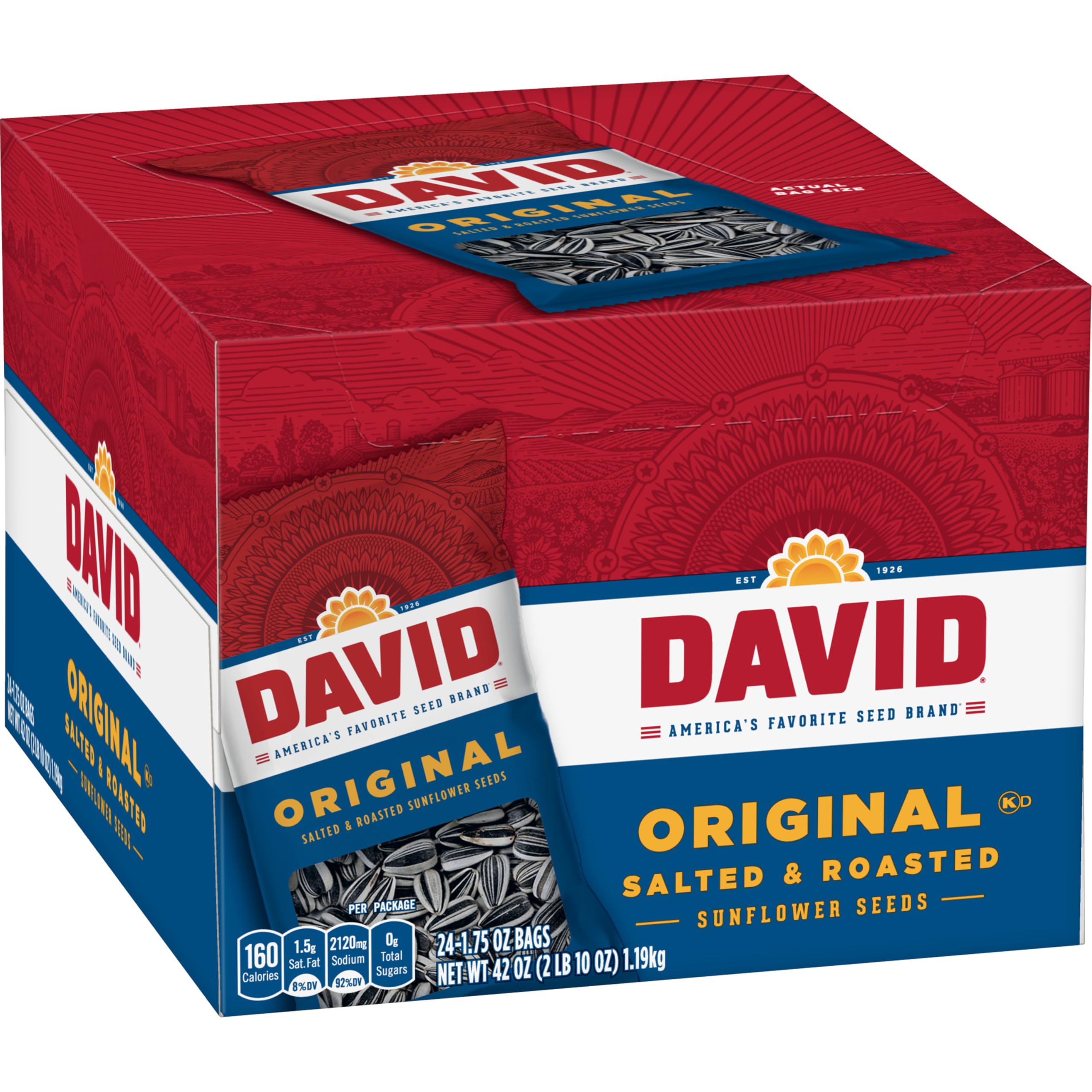 DAVID Sunflower Seeds Original lightly salted crunch ideal for game-time snacking.