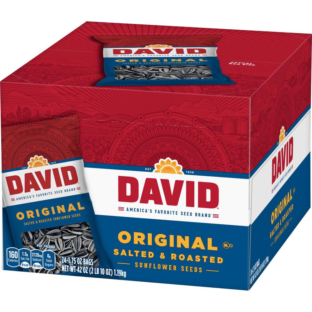 DAVID Original 1.75 oz serving offers protein and fiber for steady energy.