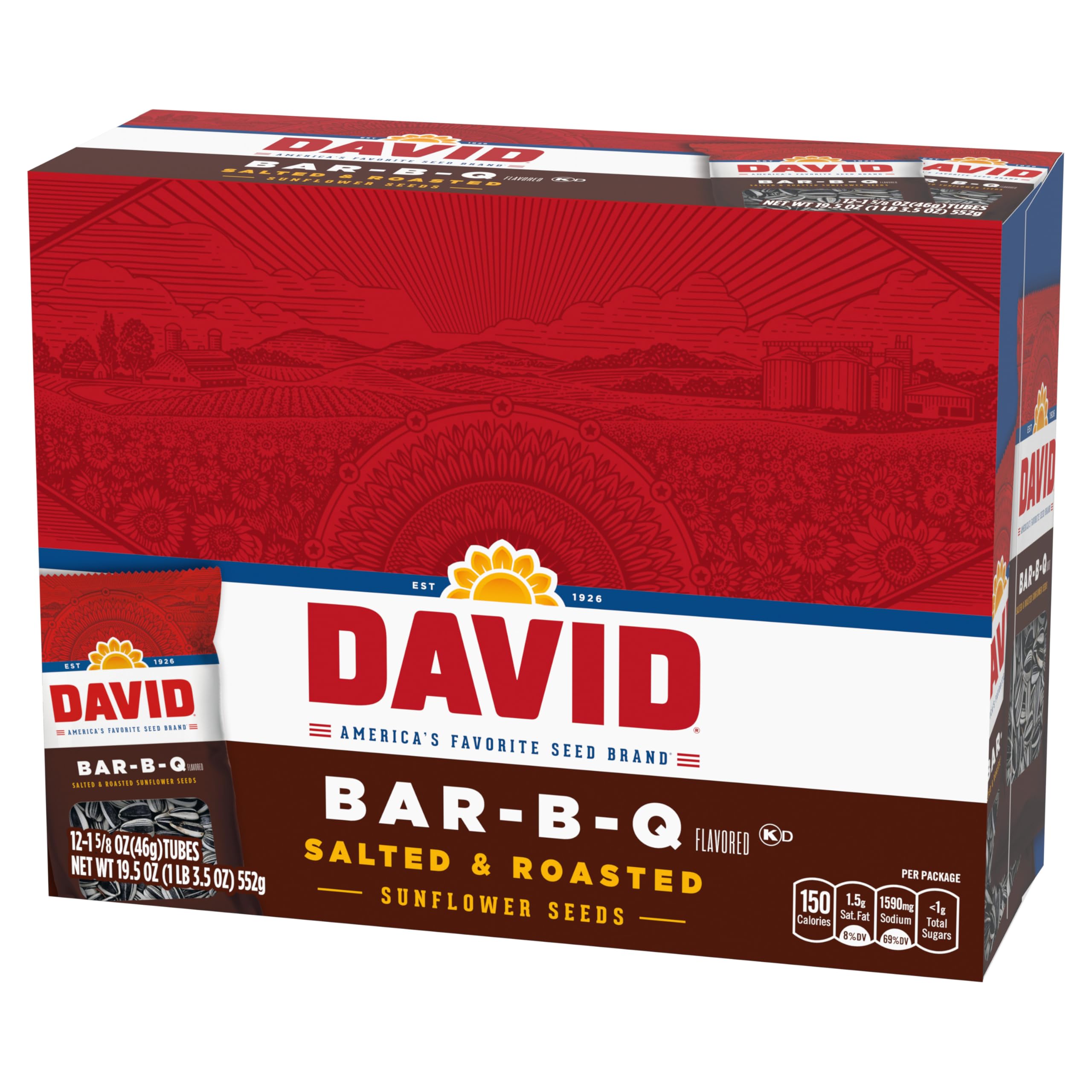 DAVID sunflower seeds roaster-seasoned for crunchy Bar-B-Q flavor and satisfying bite.