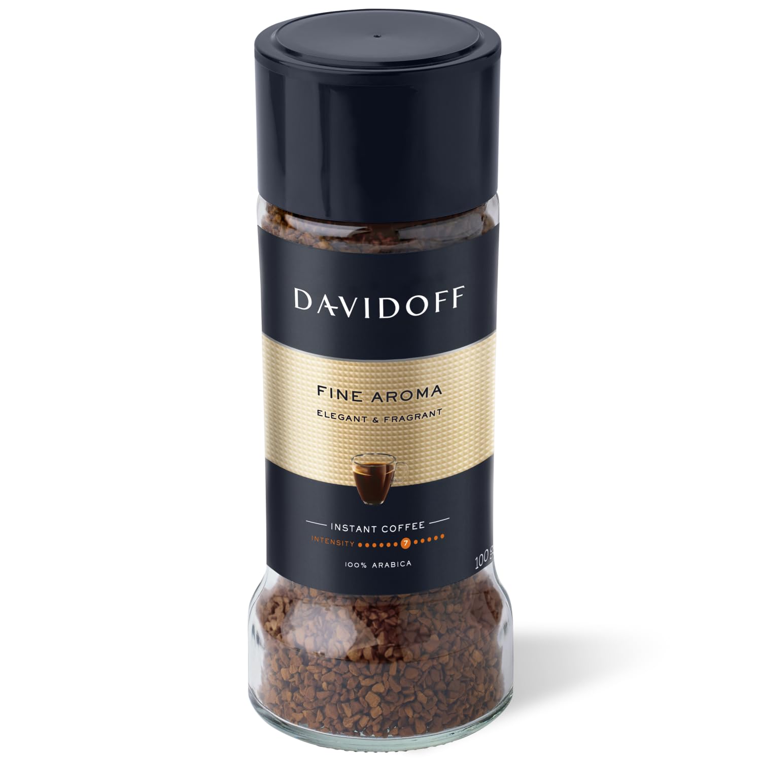 Davidoff Café Fine Aroma instant coffee jar front for a luxurious morning cup.