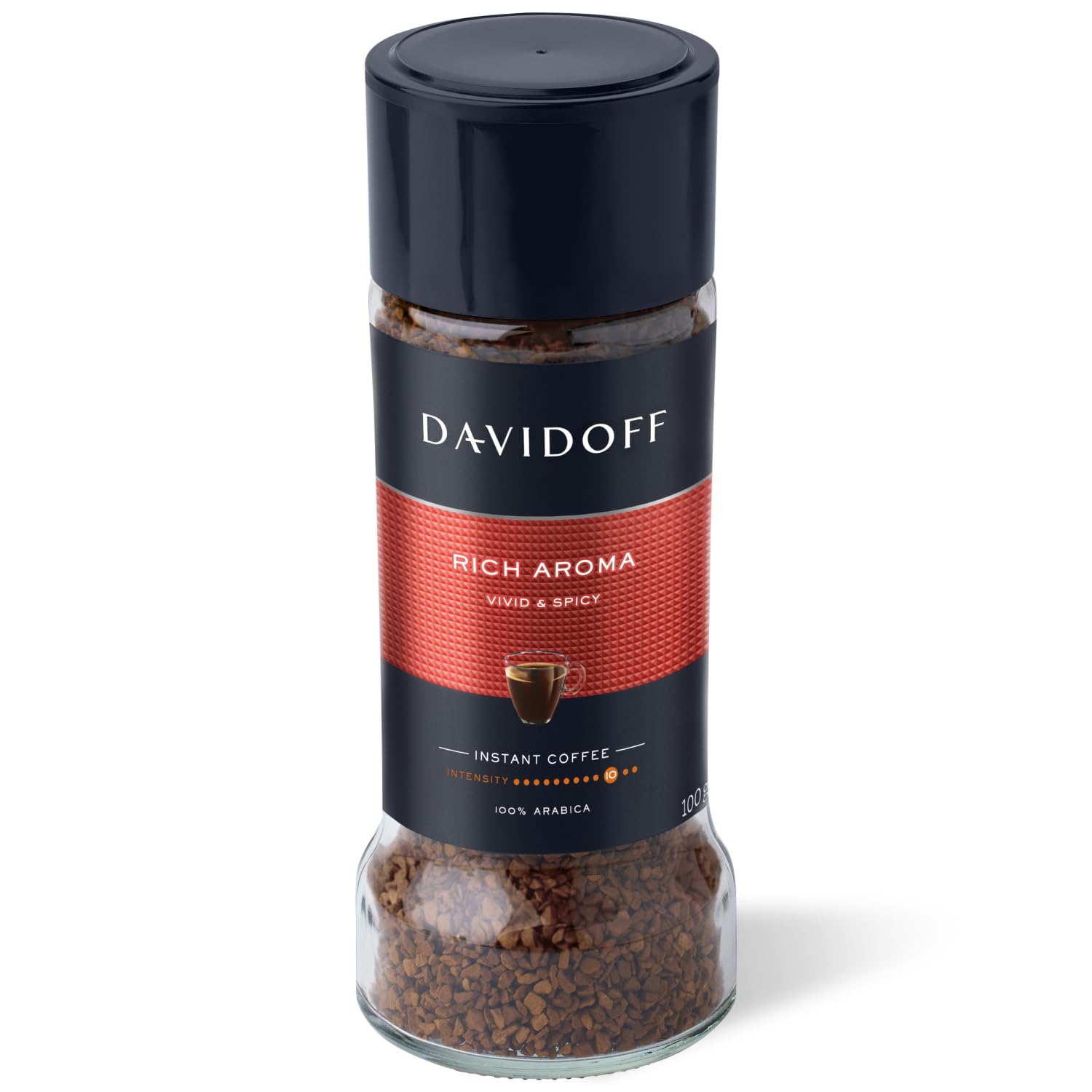 Davidoff Rich Aroma instant coffee jar label showing premium packaging and aroma promise