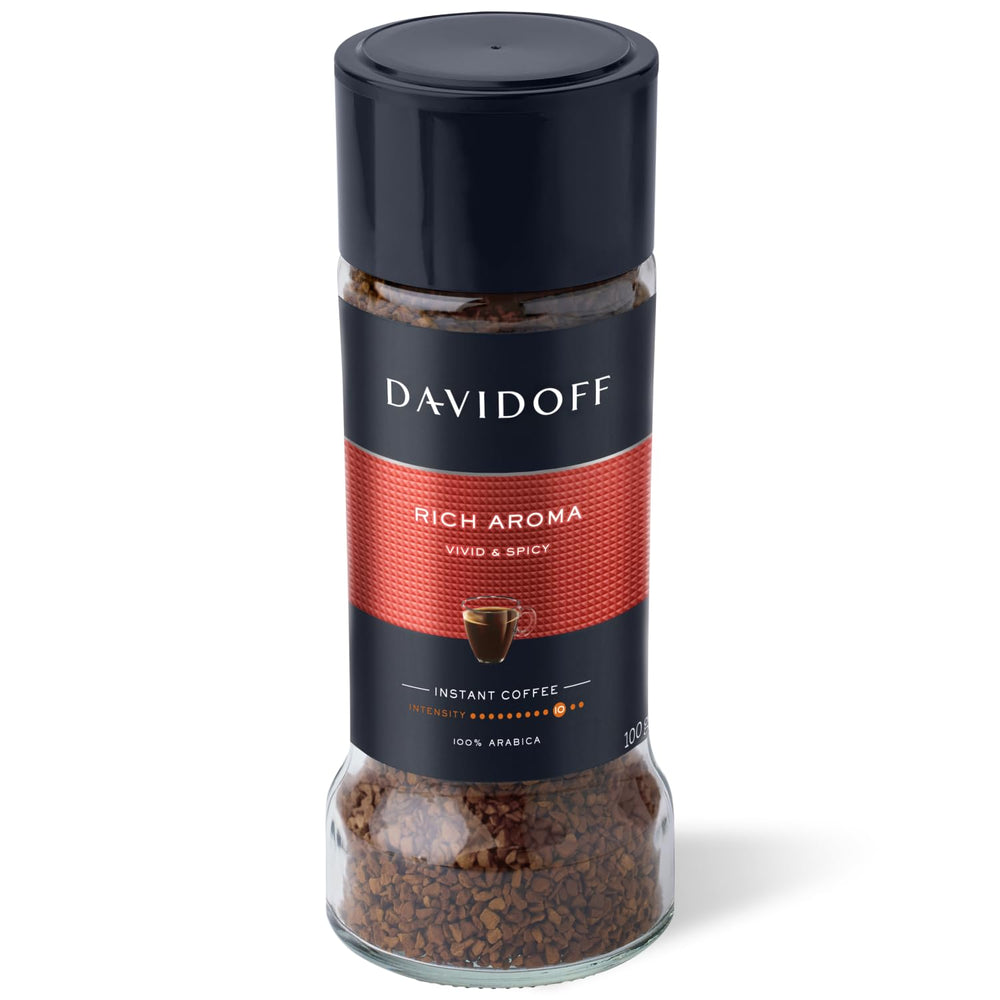 Davidoff Rich Aroma instant coffee jar label showing premium packaging and aroma promise
