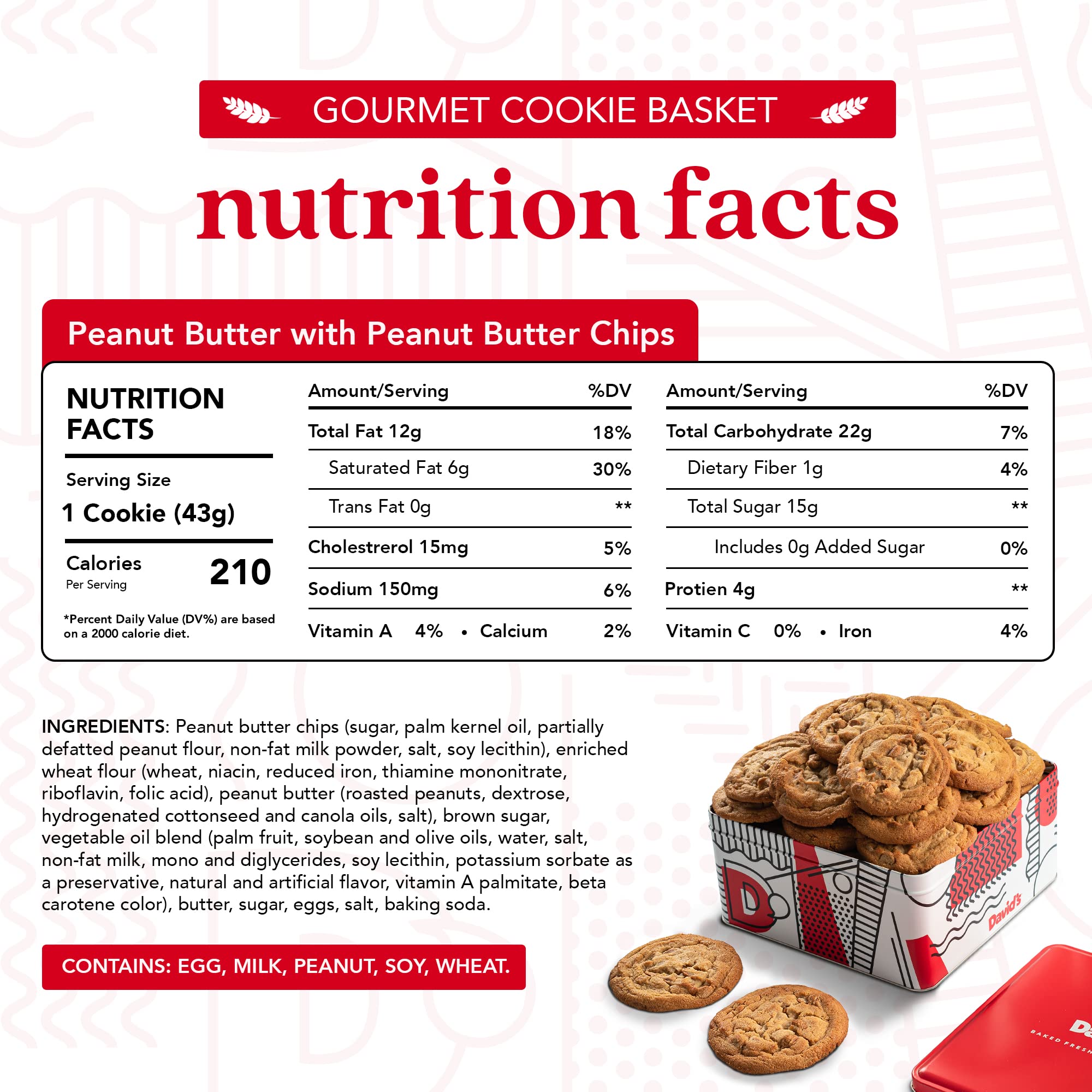 Close-up of 24 peanut butter cookies from David's Cookies
