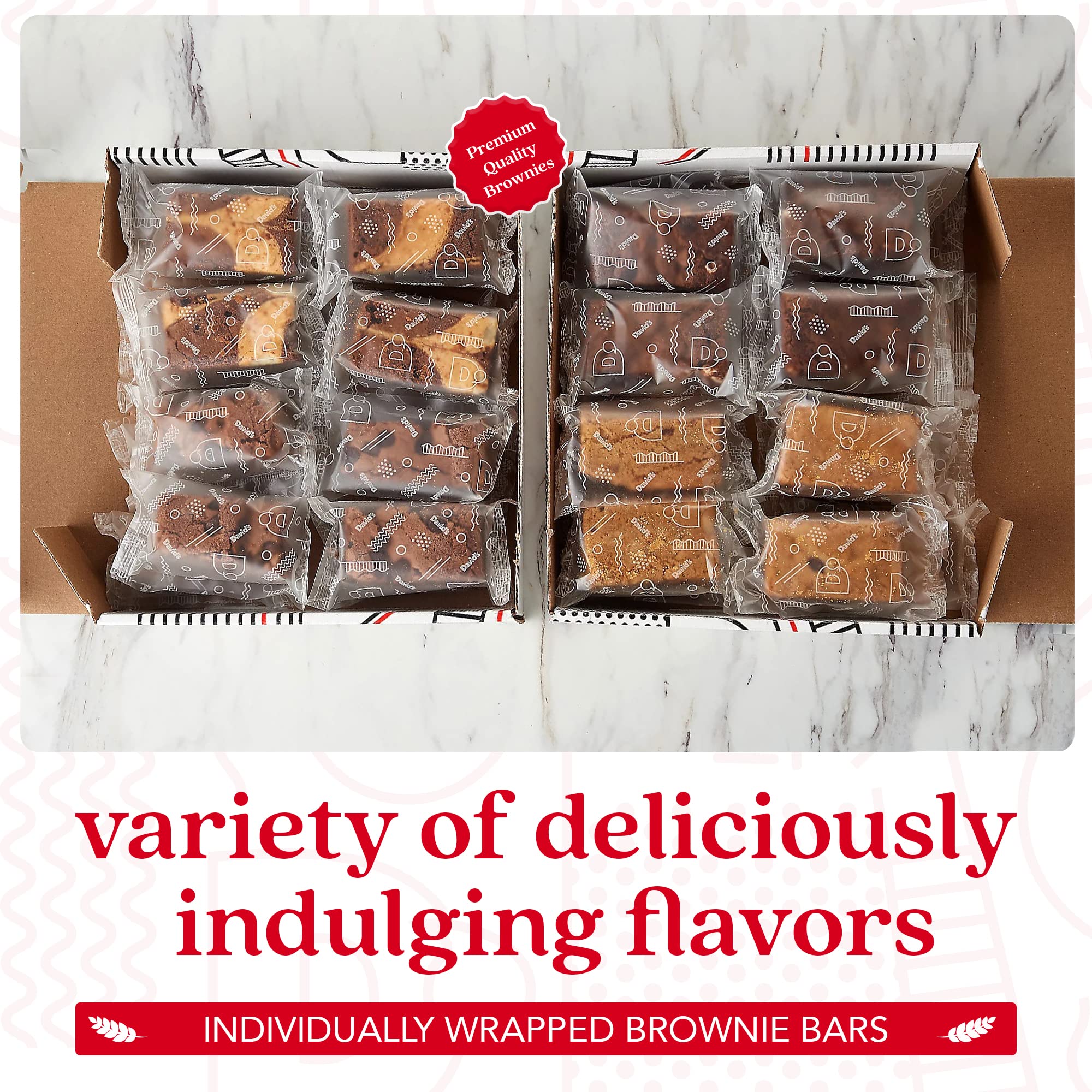 David's Cookies brownie box with packaging details, ready for gifting