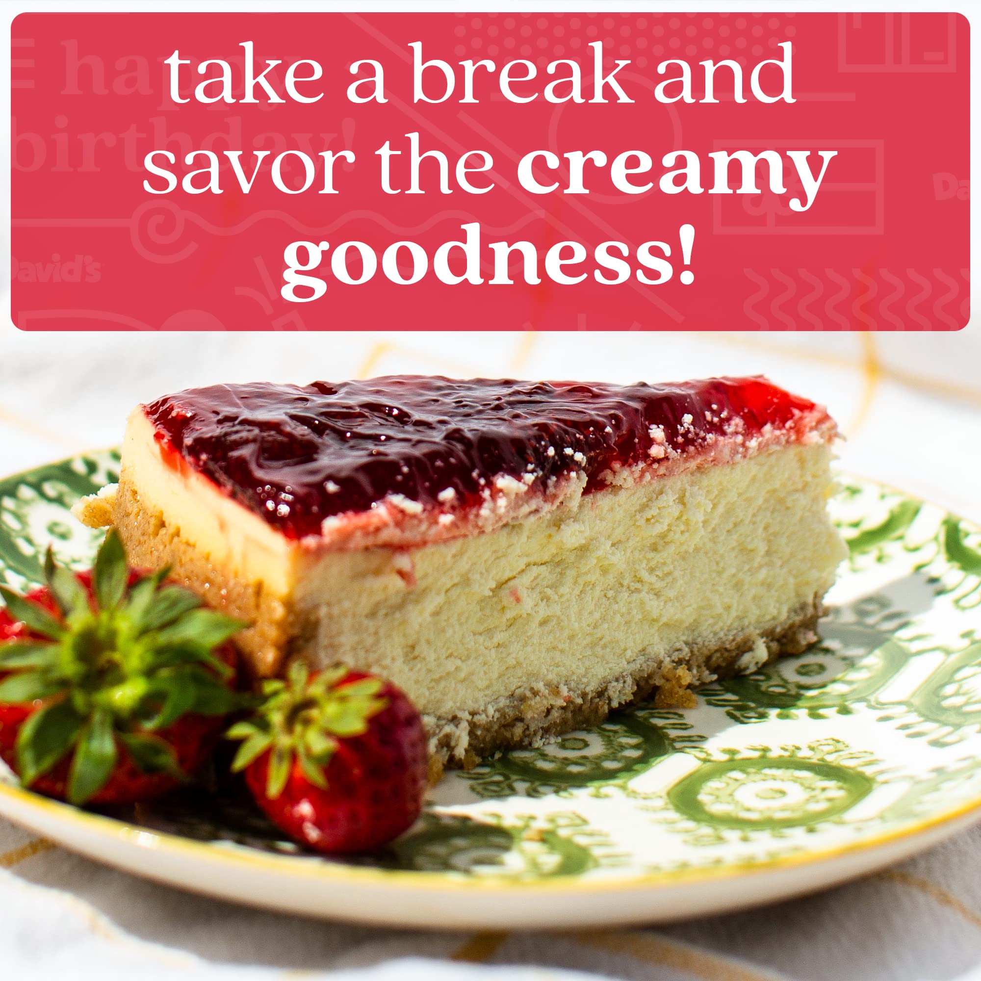 David's Cookies strawberry cheesecake slice shows creamy texture with ripe berries, perfect indulgence.
