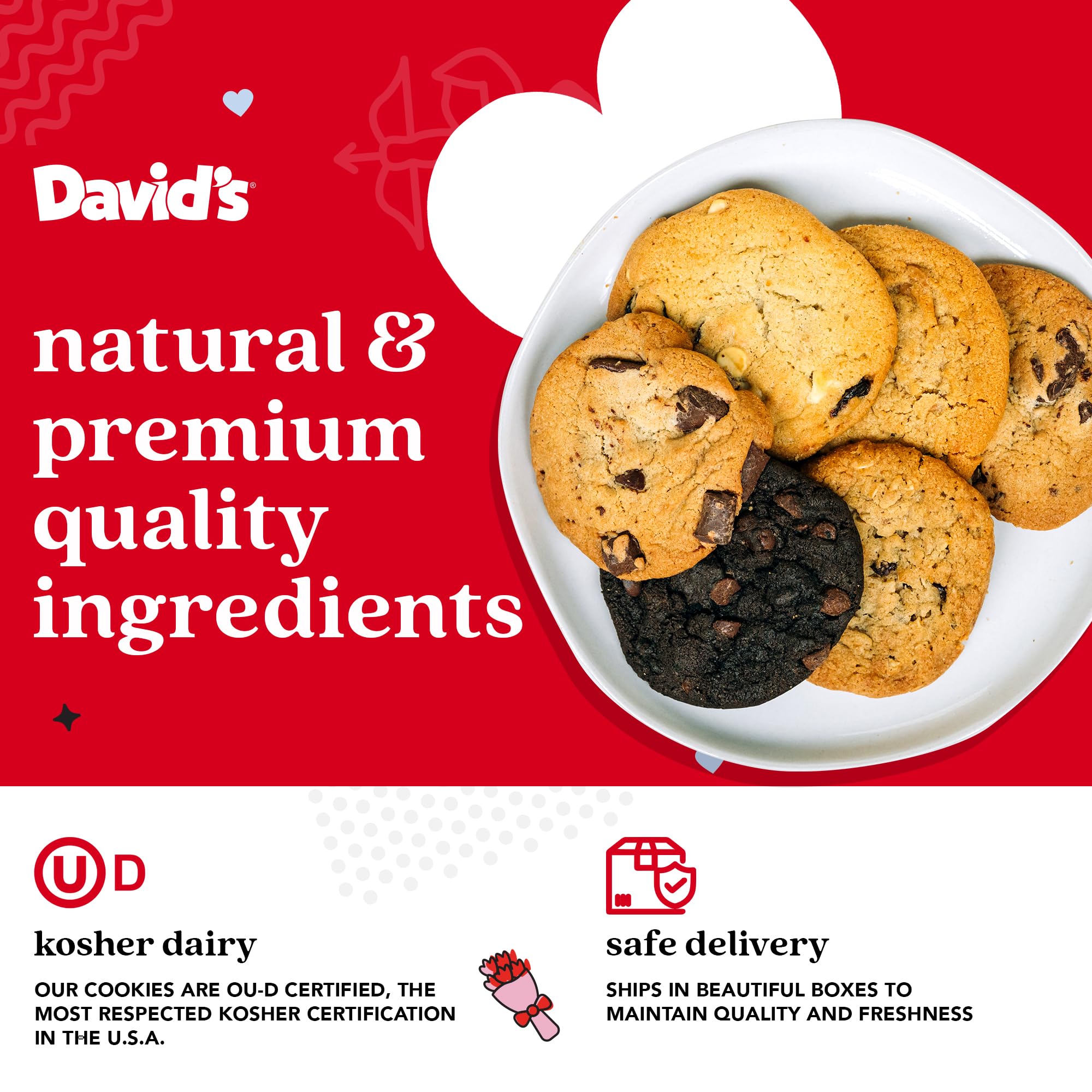David's Cookies cherry white chip cookies closeup vibrant chips and soft center.