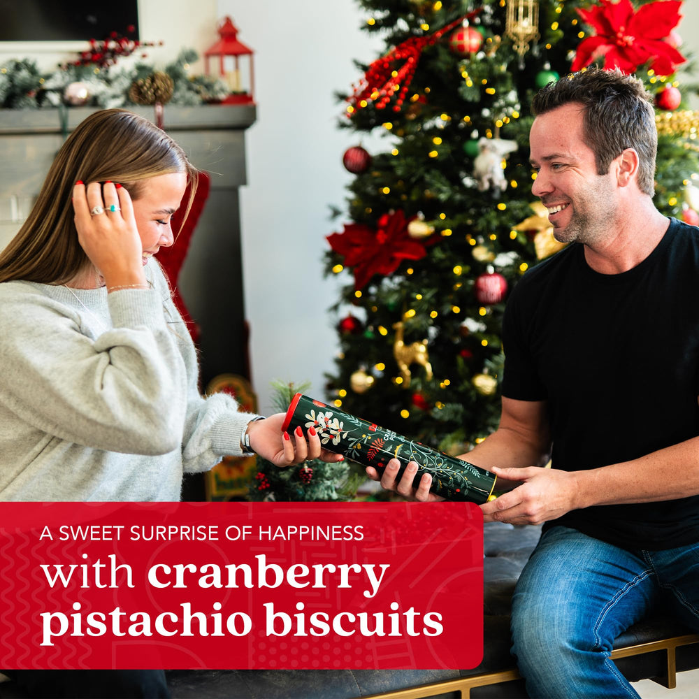 DAVID'S COOKIES cranberry pistachio biscuits inside view showing 2-pack gift option