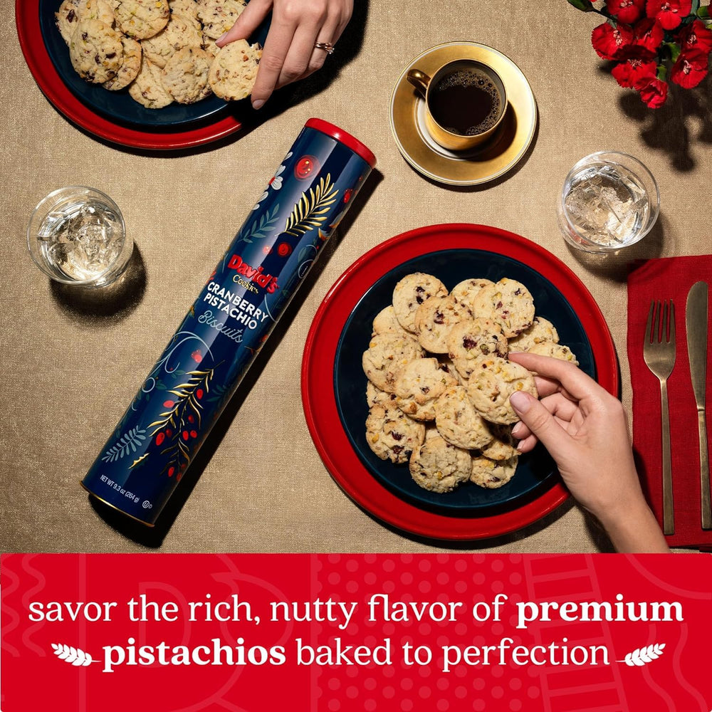 DAVID'S COOKIES cranberry pistachio biscuits with tea pairing ideal for afternoon