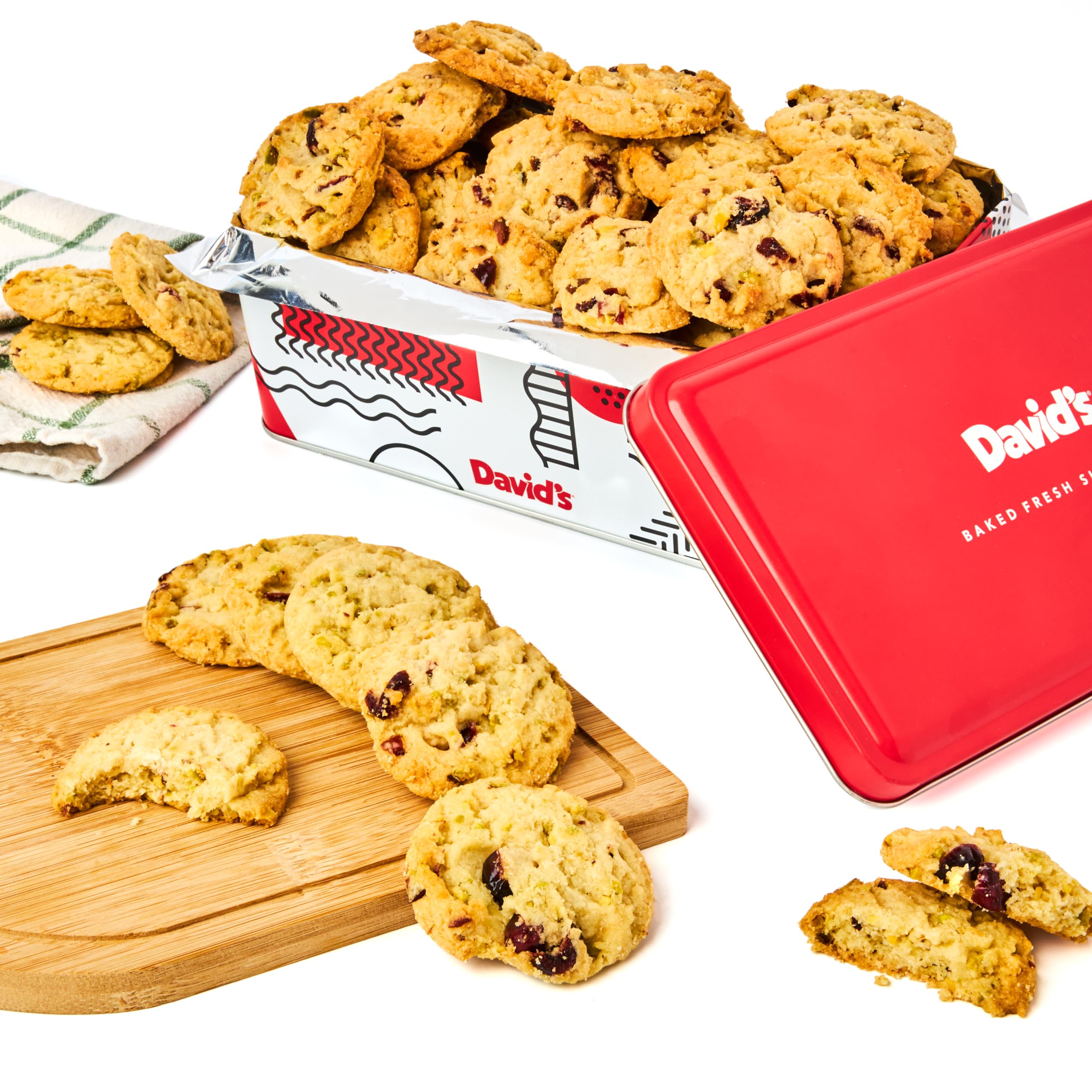 David's Cookies cranberry-pistachio-biscuits: crisp texture with fruity crunch for snack moments.