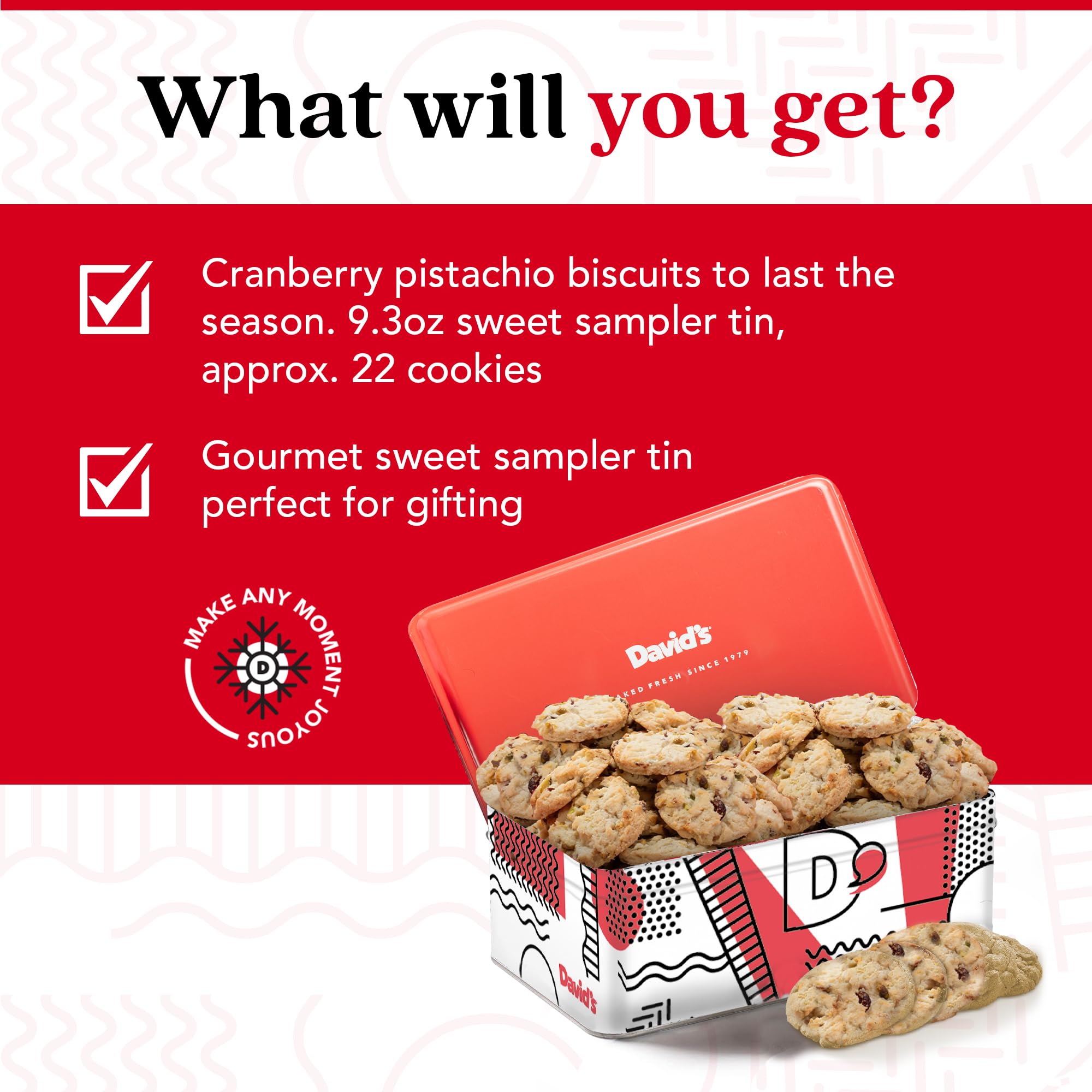 David's Cookies crunchy-sampler-tin: ideal for sharing with guests and tea time.