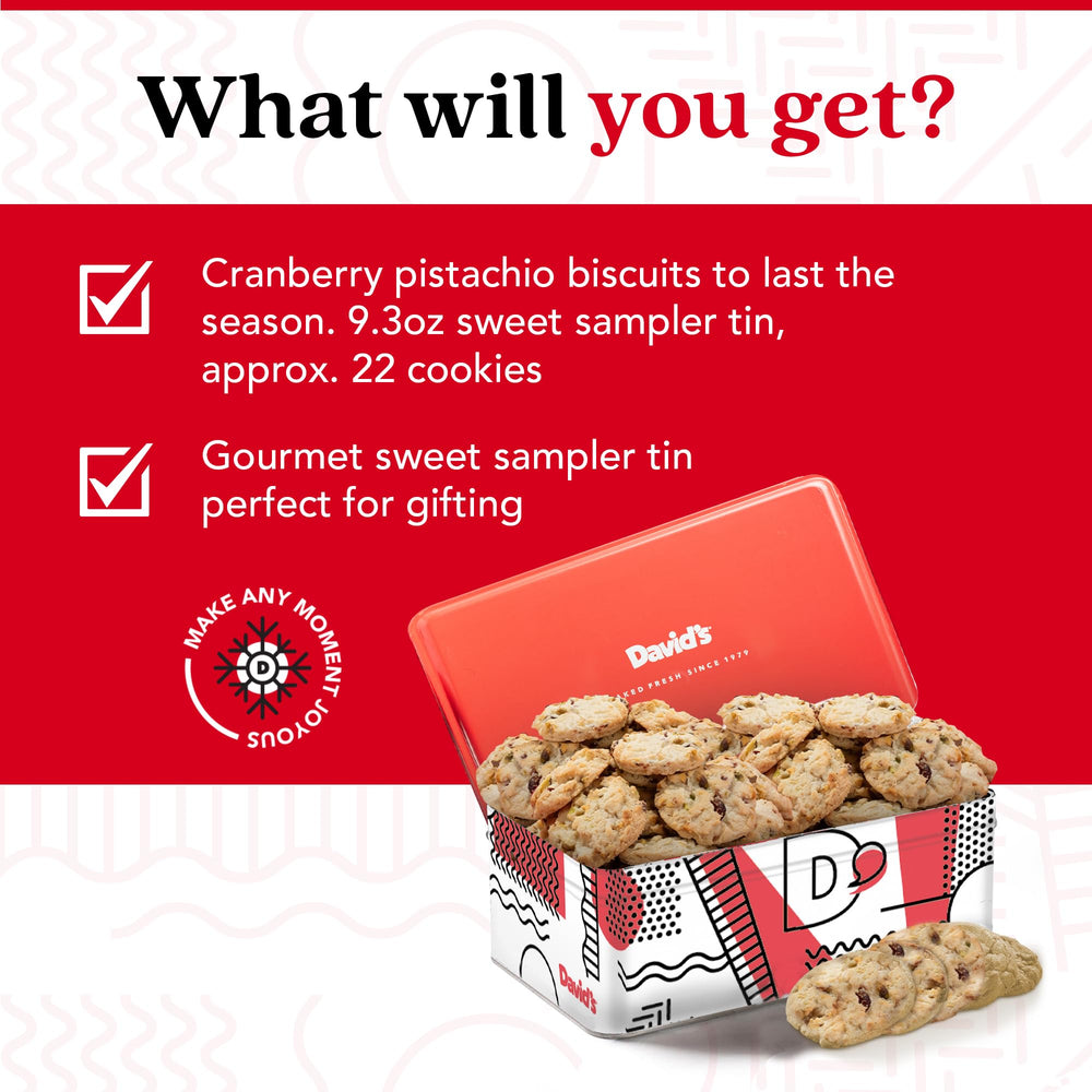 David's Cookies crunchy-sampler-tin: ideal for sharing with guests and tea time.