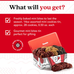 David's Cookies white chocolate chip mini cookies in a keepsake tin for celebrations.