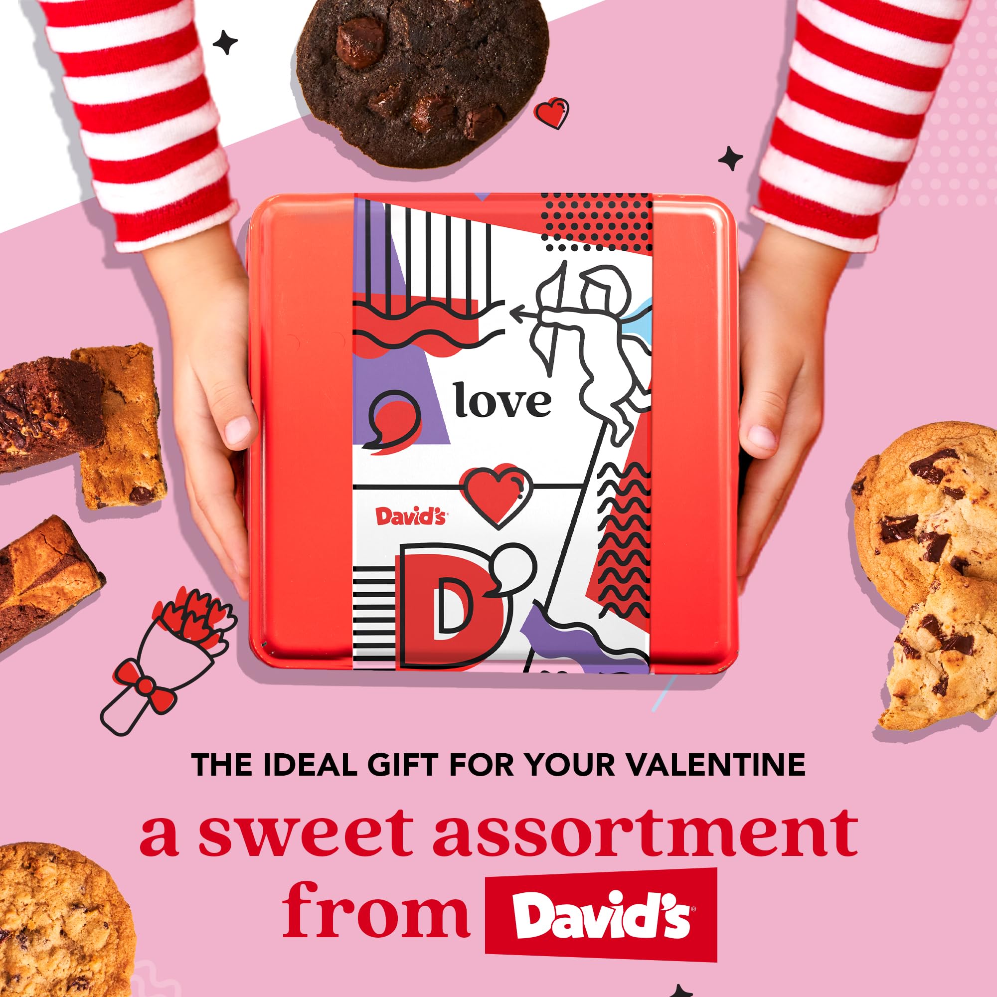 David's Cookies gift basket design, perfect for Valentine’s Day and special occasions.