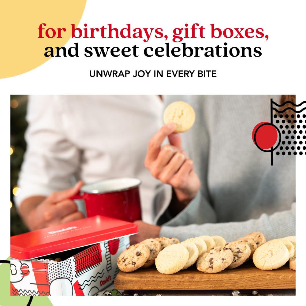 David's Cookies gift-ready tin packaging ideal for birthdays or special occasions.