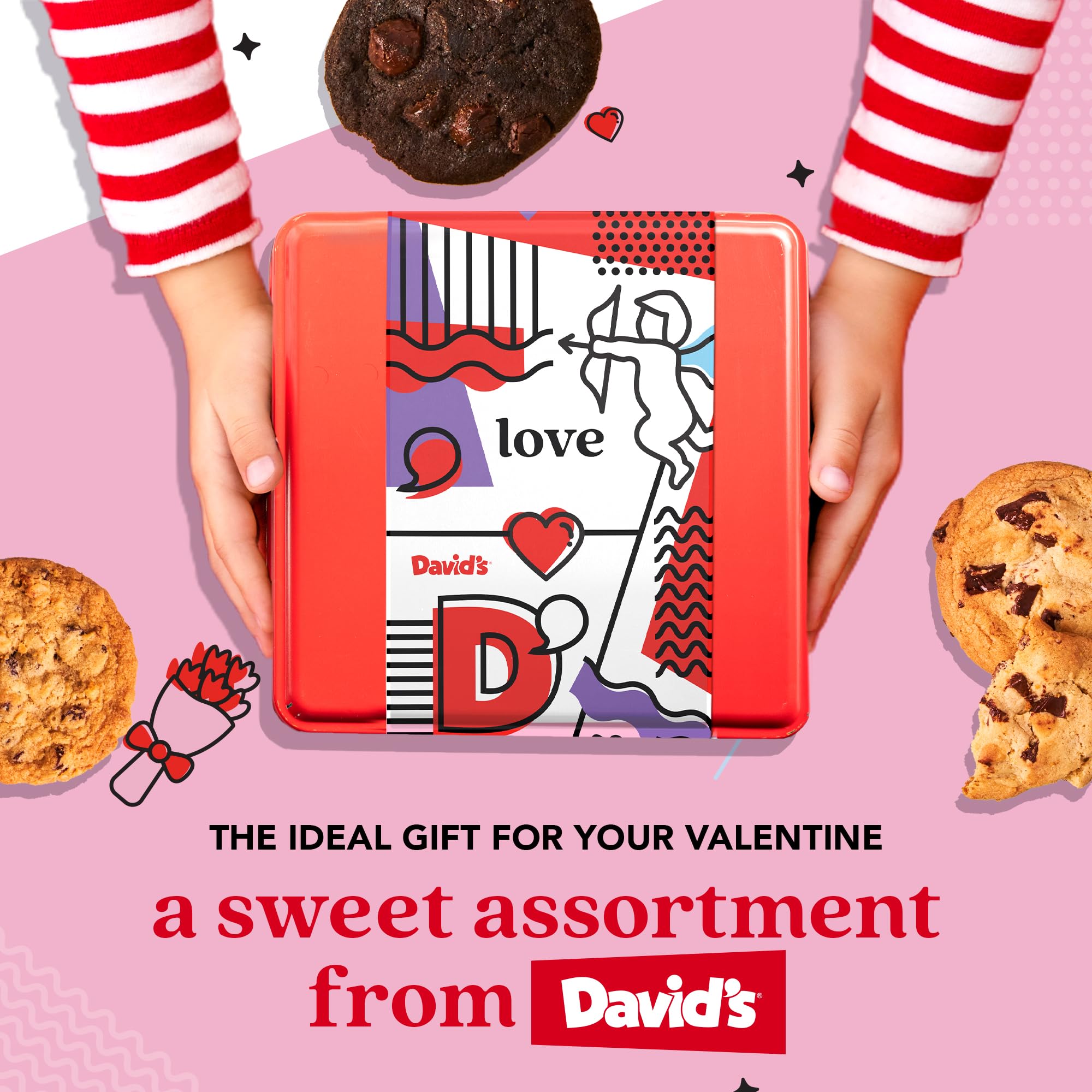 David's Cookies gift tin packaging emphasizes premium, reusable keepsake tin