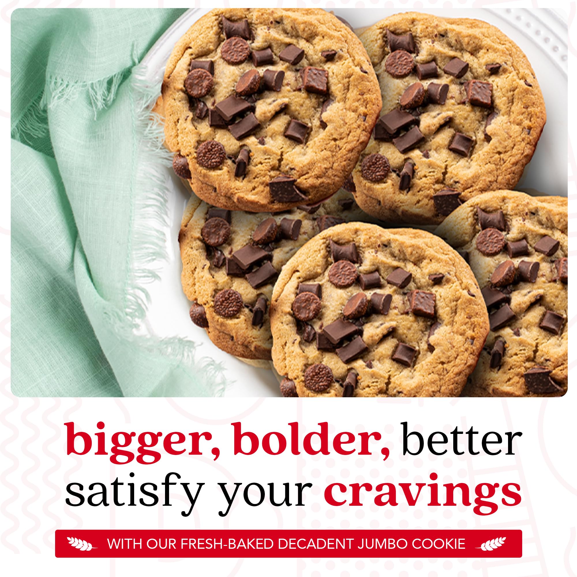 David's Cookies jumbo cookie, thick and chewy with a crisp edge.