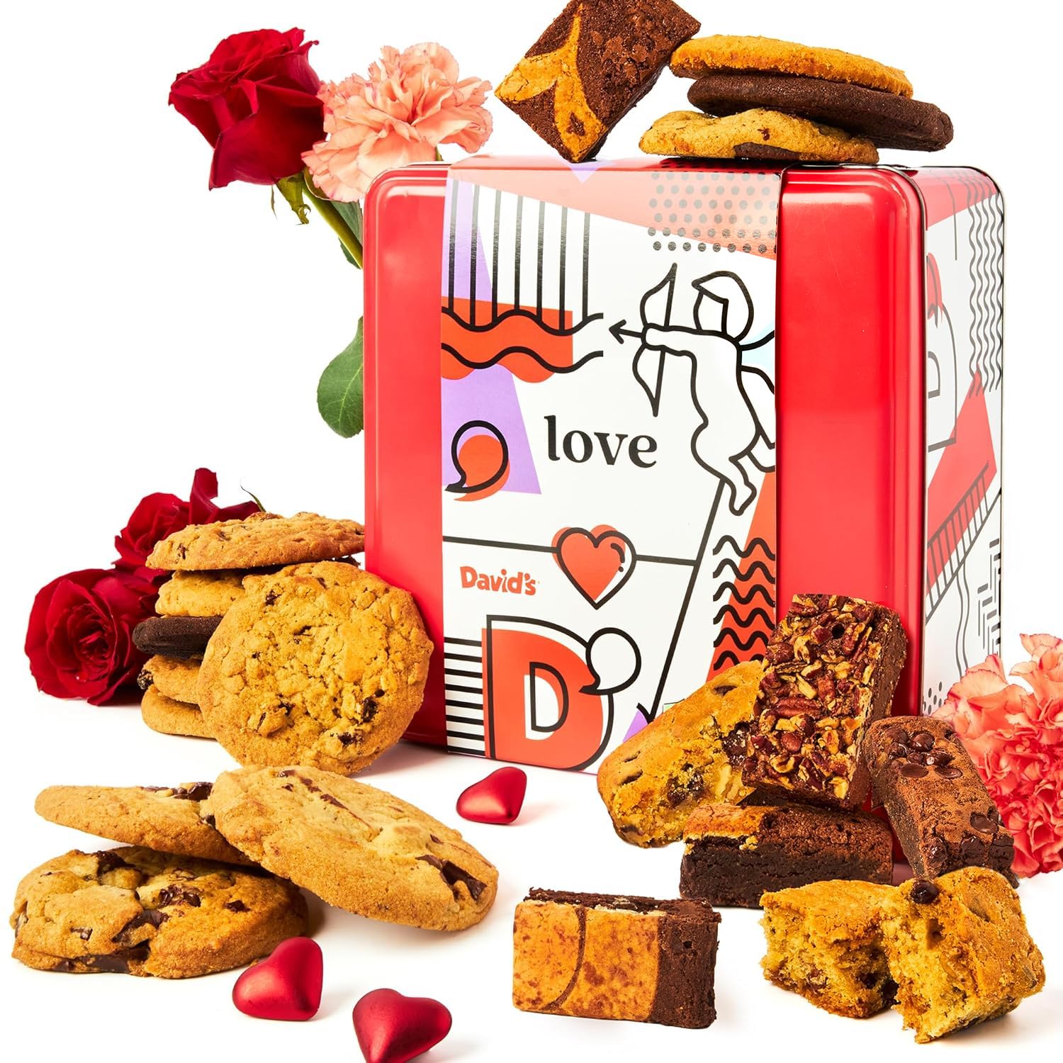 David's Cookies Love Gift Basket front view, an elegant gift option for celebrations.