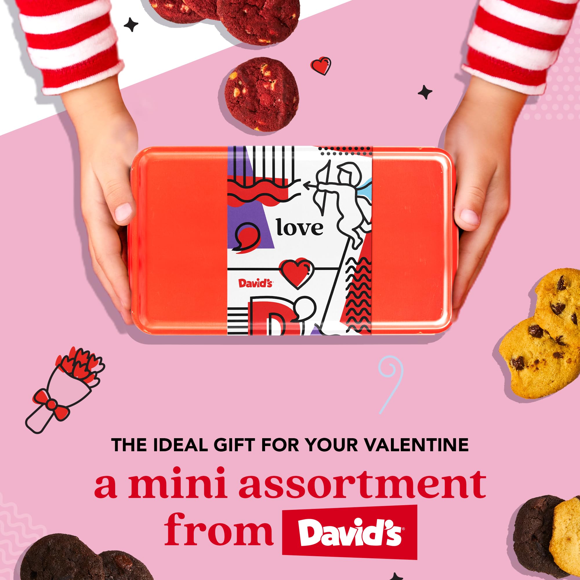 David's Cookies love tin closeup, premium packaging highlights freshness